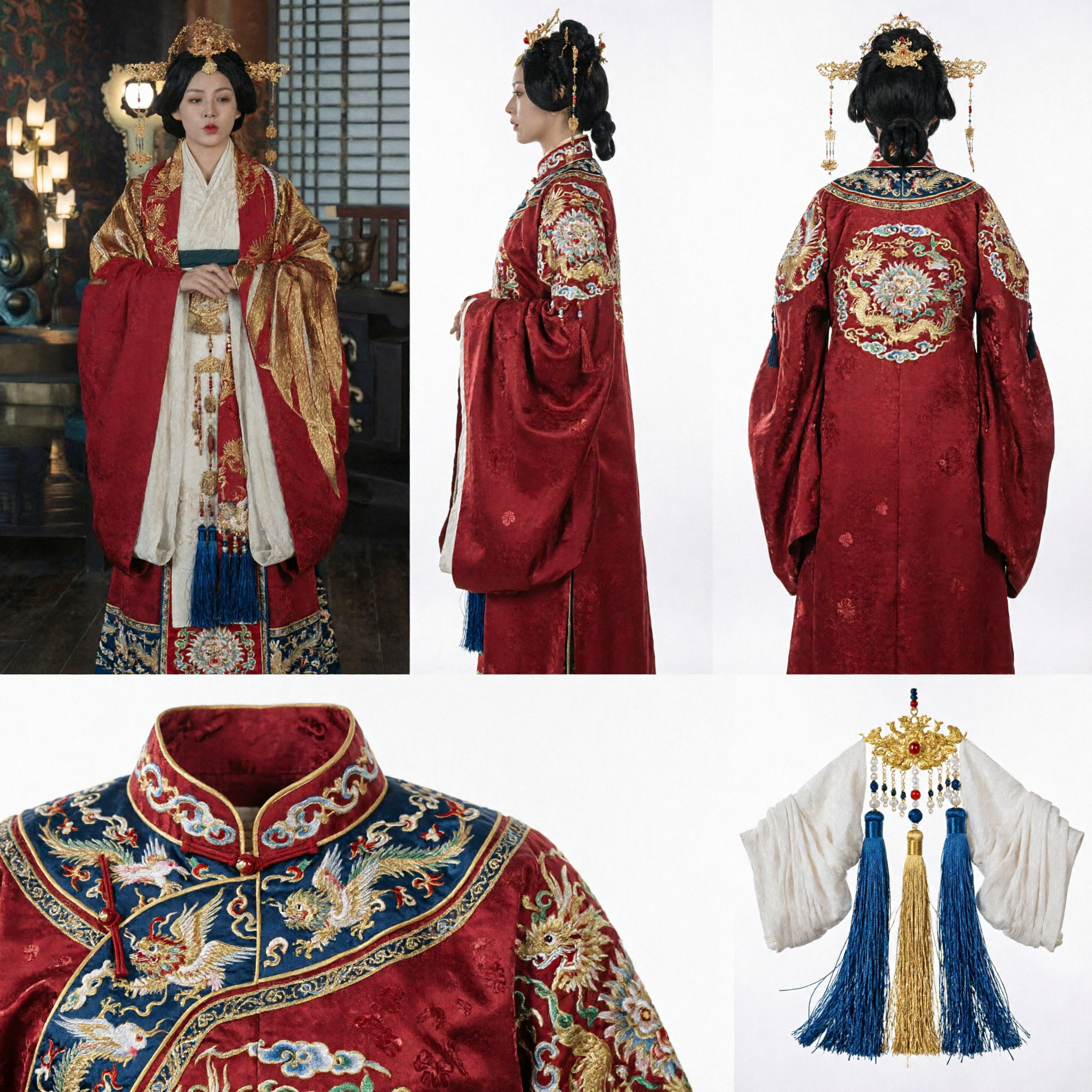 Costume da Imperatrice Regina Hanfu Antico Cinese Tunica Ricamata Rossa e Oro per Donne Spettacolo Cosplay Storico - Asian Costume