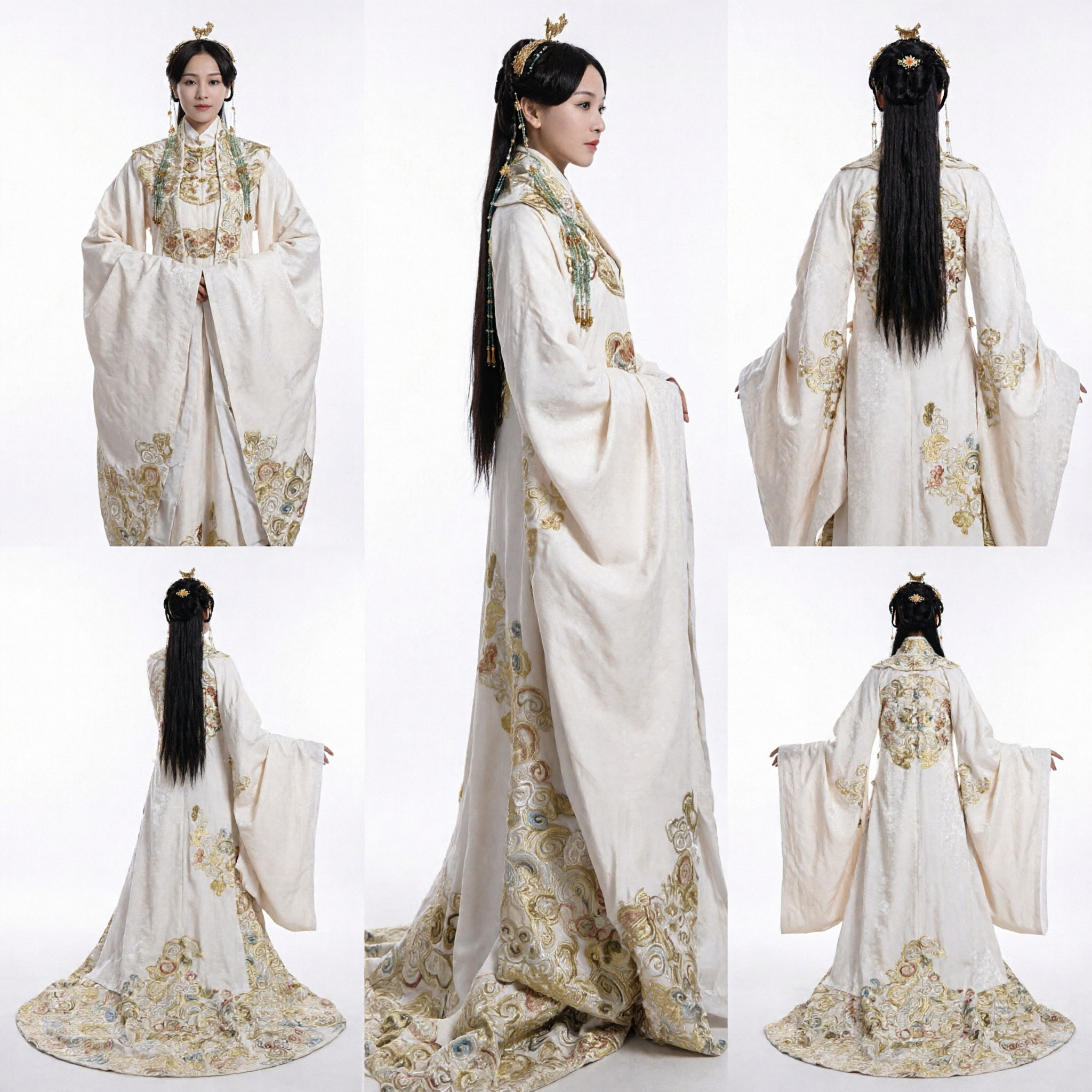 Traje Hanfu Blanco Antiguo Tradicional China Vestido de Palacio Bordado en Oro para Mujer Cosplay y Representación - Asian Costume