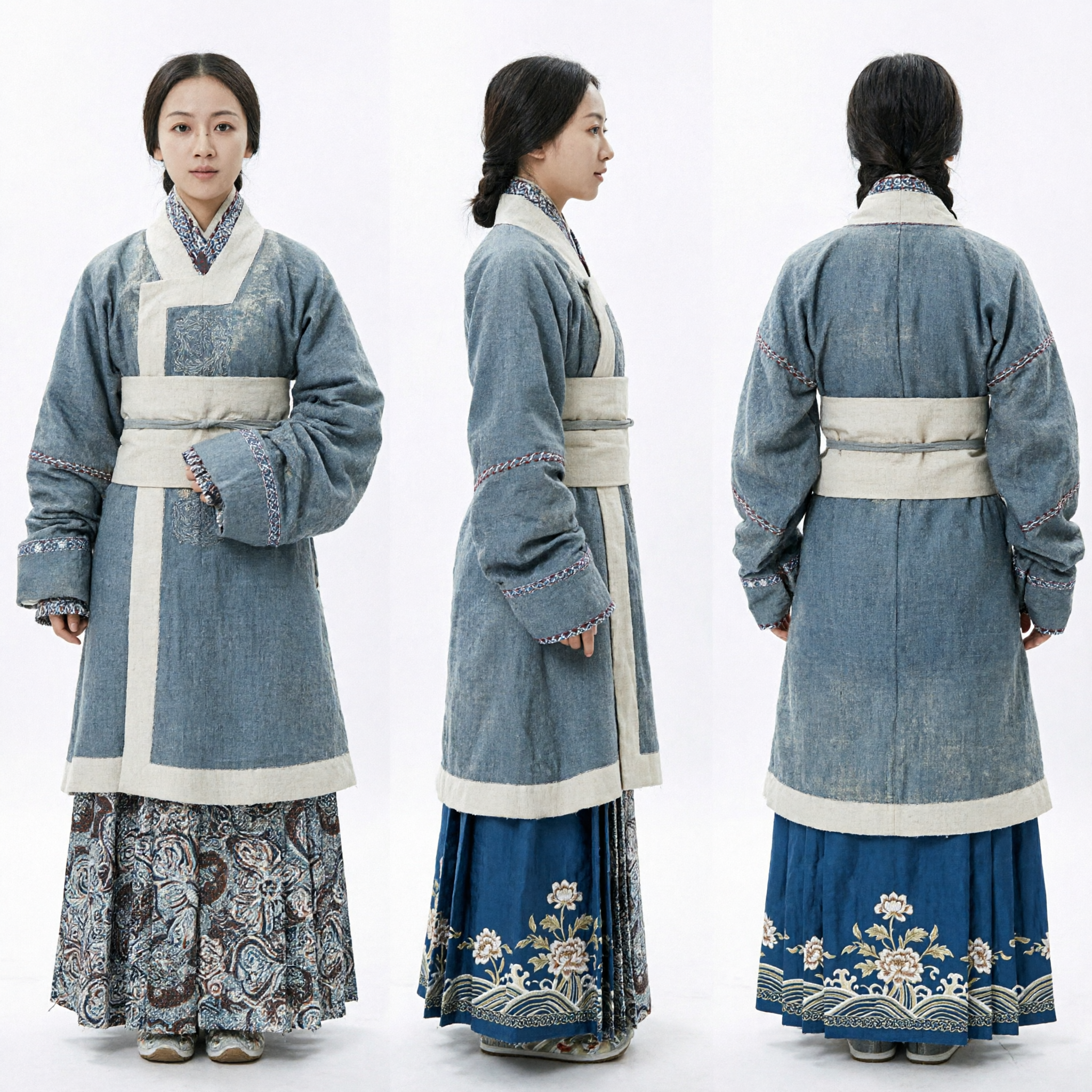 Antikes chinesisches Han-Dynastie blaues Kreuzkragen-Gewand und gemusterter Rock Hanfu-Kostüm für Frauen Historien-Drama Cosplay - Asian Costume