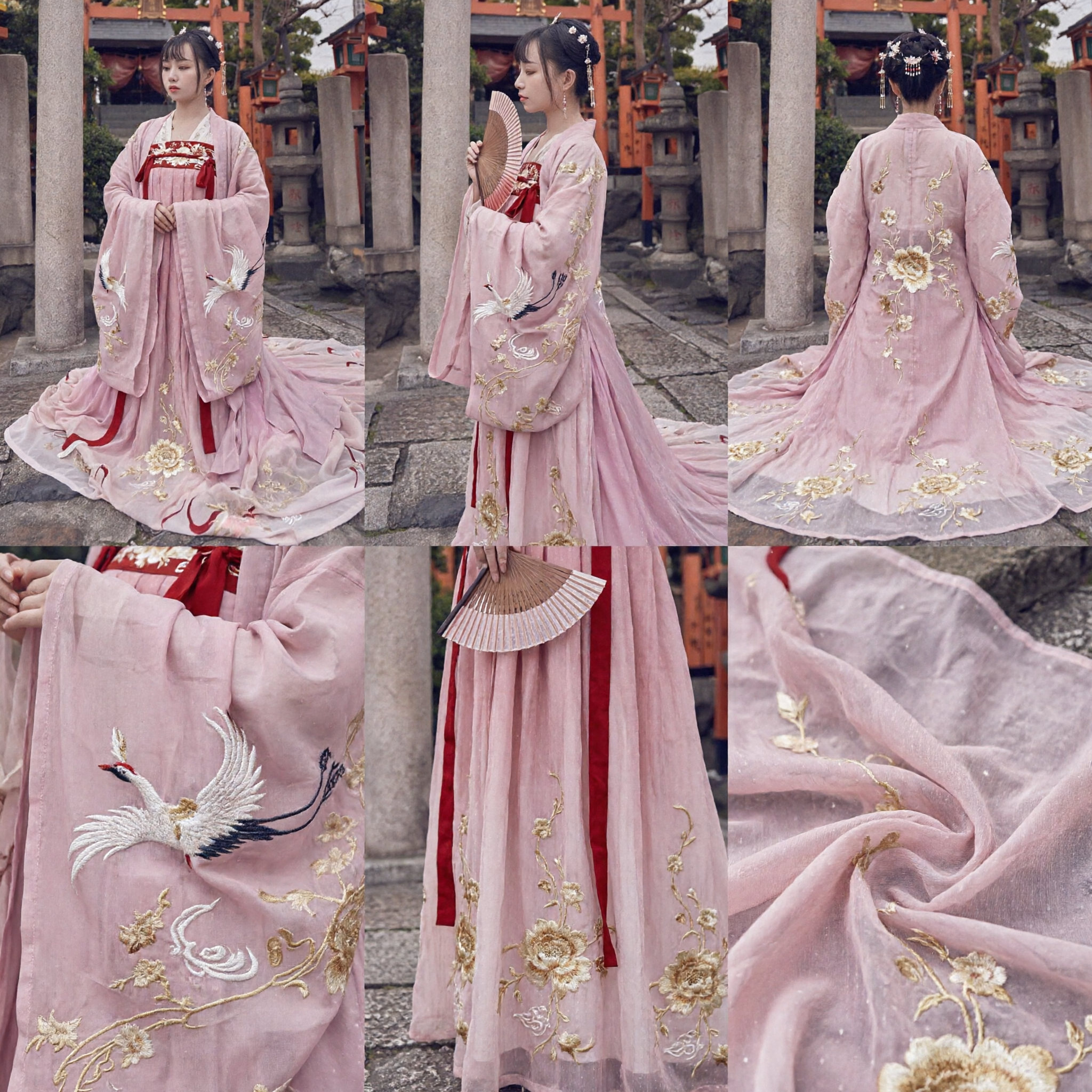 Vestido Hanfu Rosa Antiguo China con Bordado de Grullas Traje Tradicional para Mujer Cosplay y Fotografía - Asian Costume