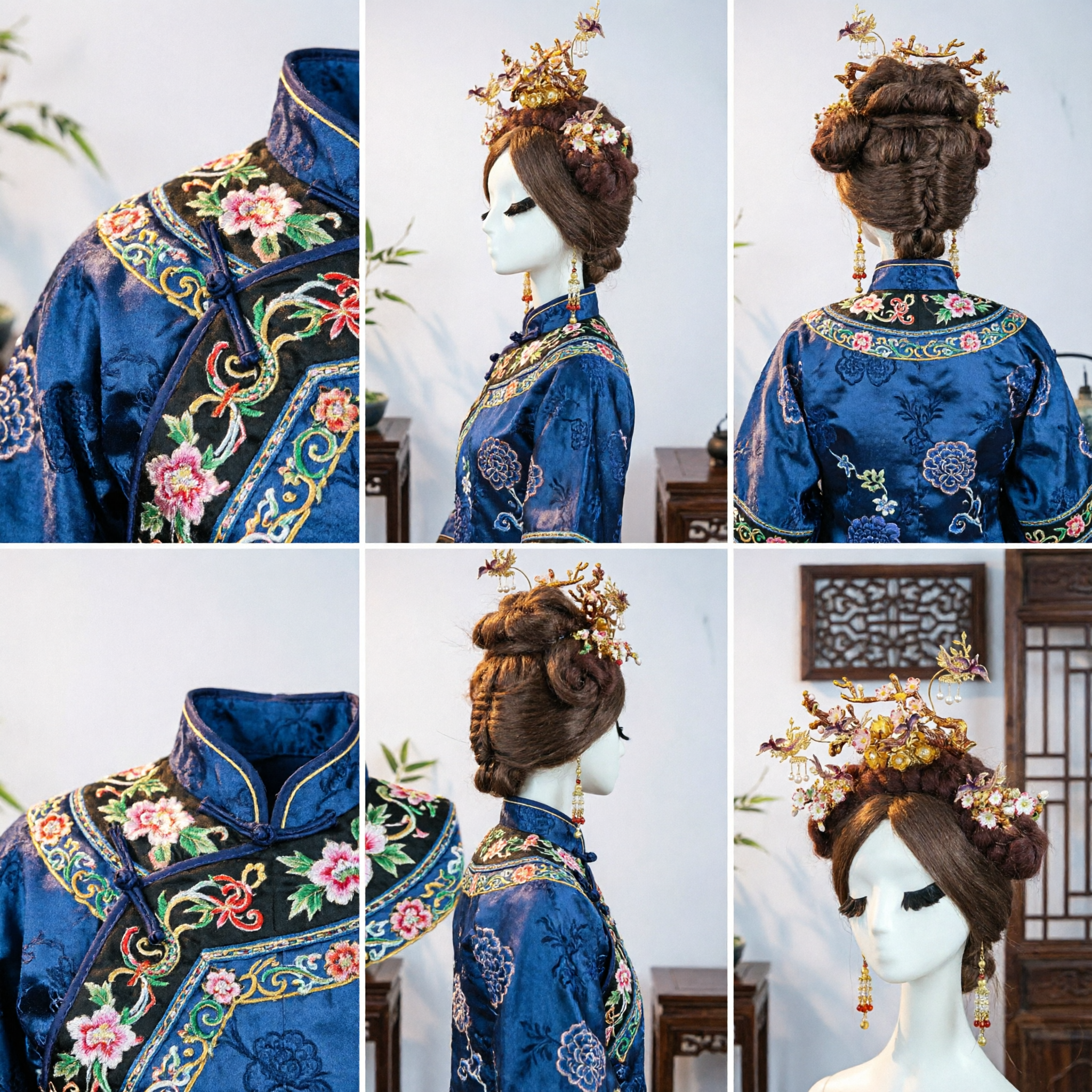 Zestaw tradycyjnych chińskich akcesoriów do włosów, starożytna korona księżniczki Hanfu, złoty kwiatowy diadem na głowę dla panny młodej - Asian Costume