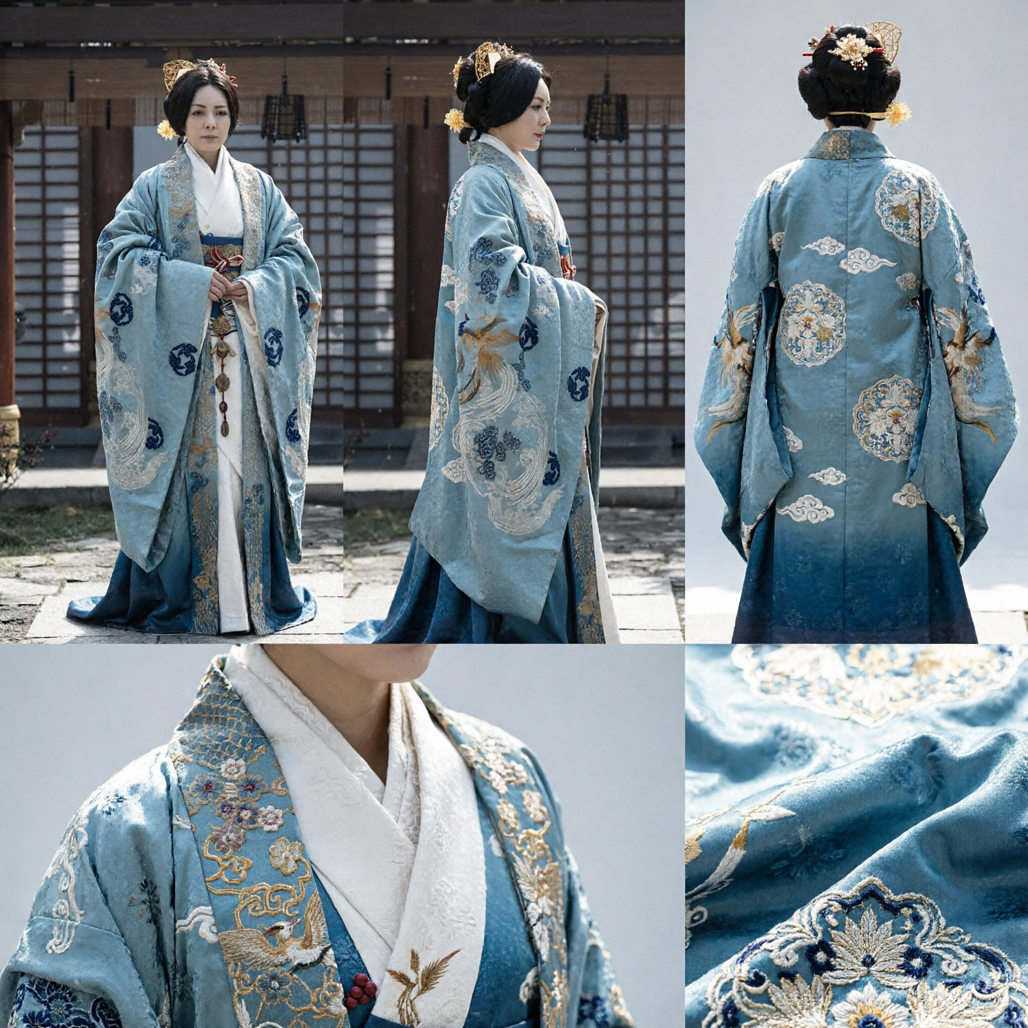Starożytny chiński Hanfu, niebieska haftowana szata, tradycyjny kostium historyczny do cosplayu - Asian Costume