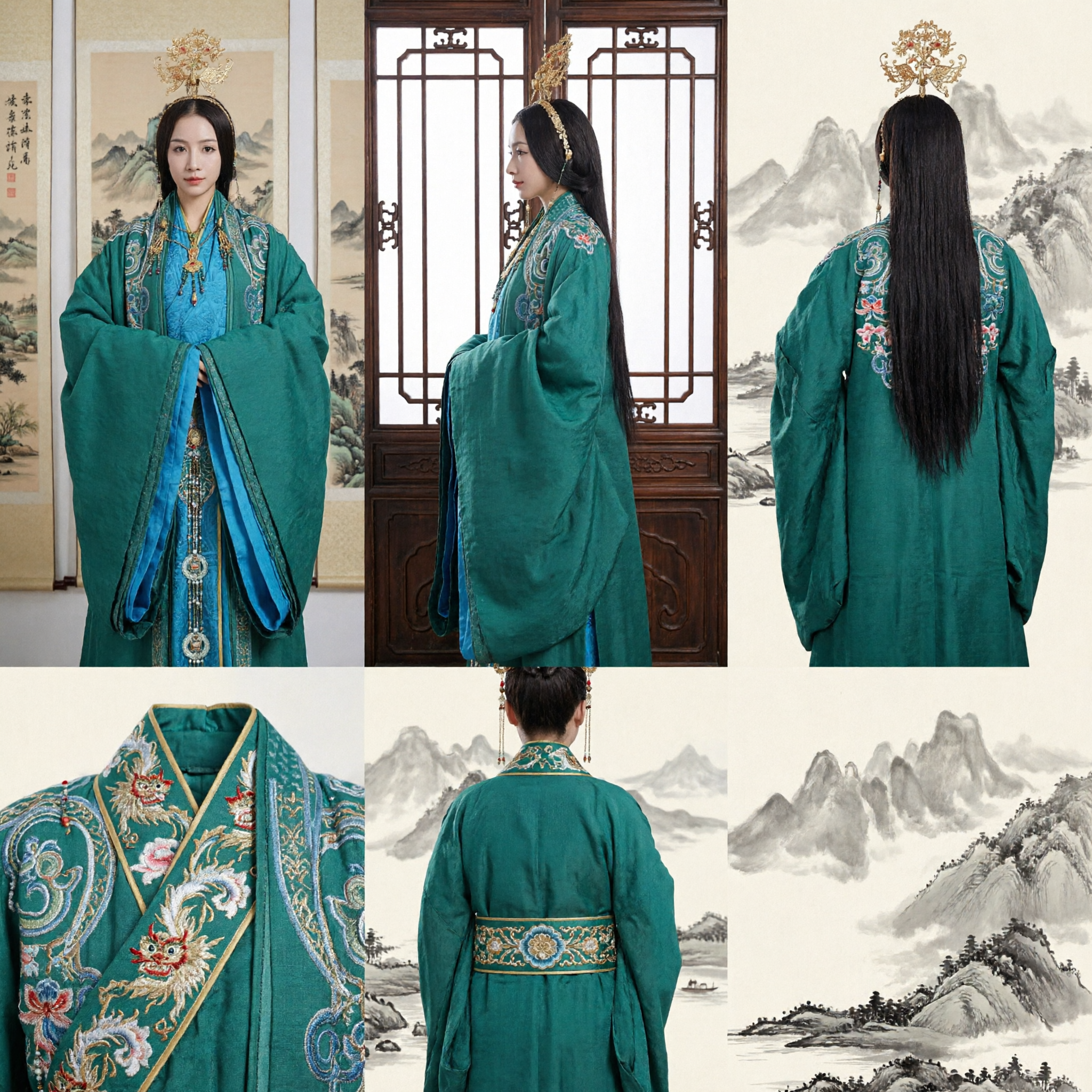 Oude Chinese Groen Geborduurd Hanfu Gewaad Traditioneel Adellijke Dame Kostuum voor Vrouwen Cosplay en Fotografie - Asian Costume