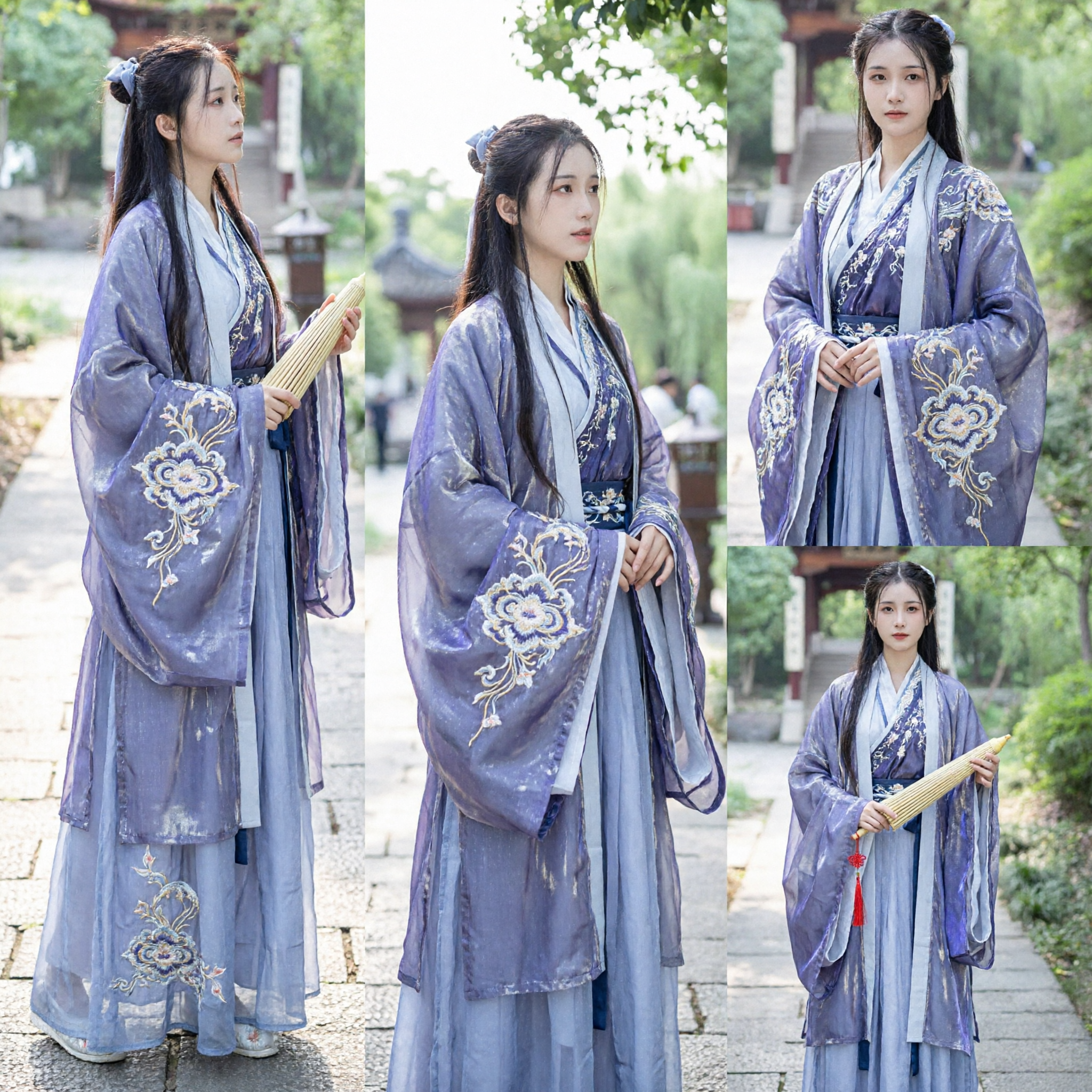 Elegant Blue and Silver Hanfu Traditional Chinese Ancient Jin Dynasty Style Costume for Women Cosplay - Asian Costume