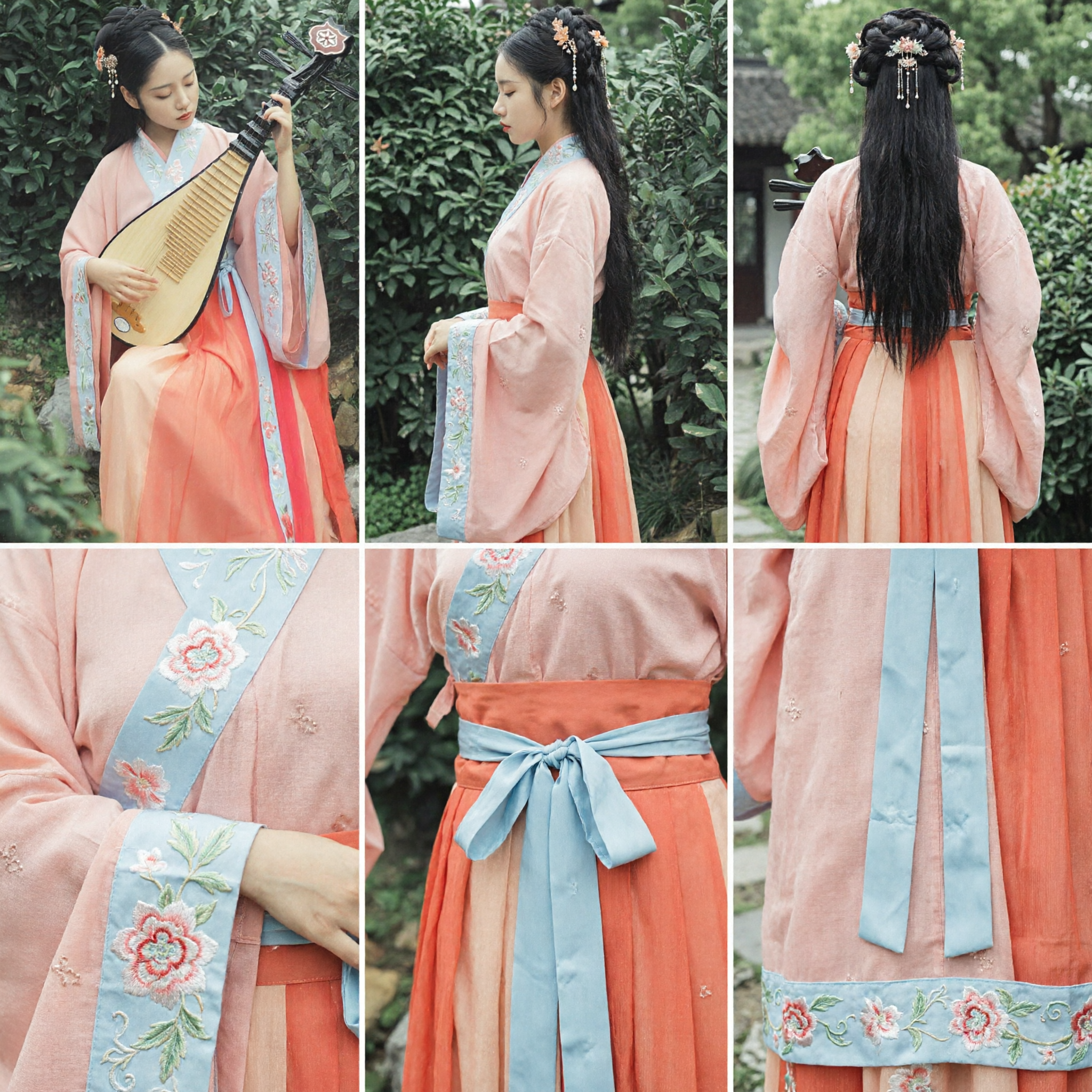 Traditioneel Chinees Hanfu oud kostuum perzik geborduurd topje en verlopende rok set voor vrouwen optreden - Asian Costume