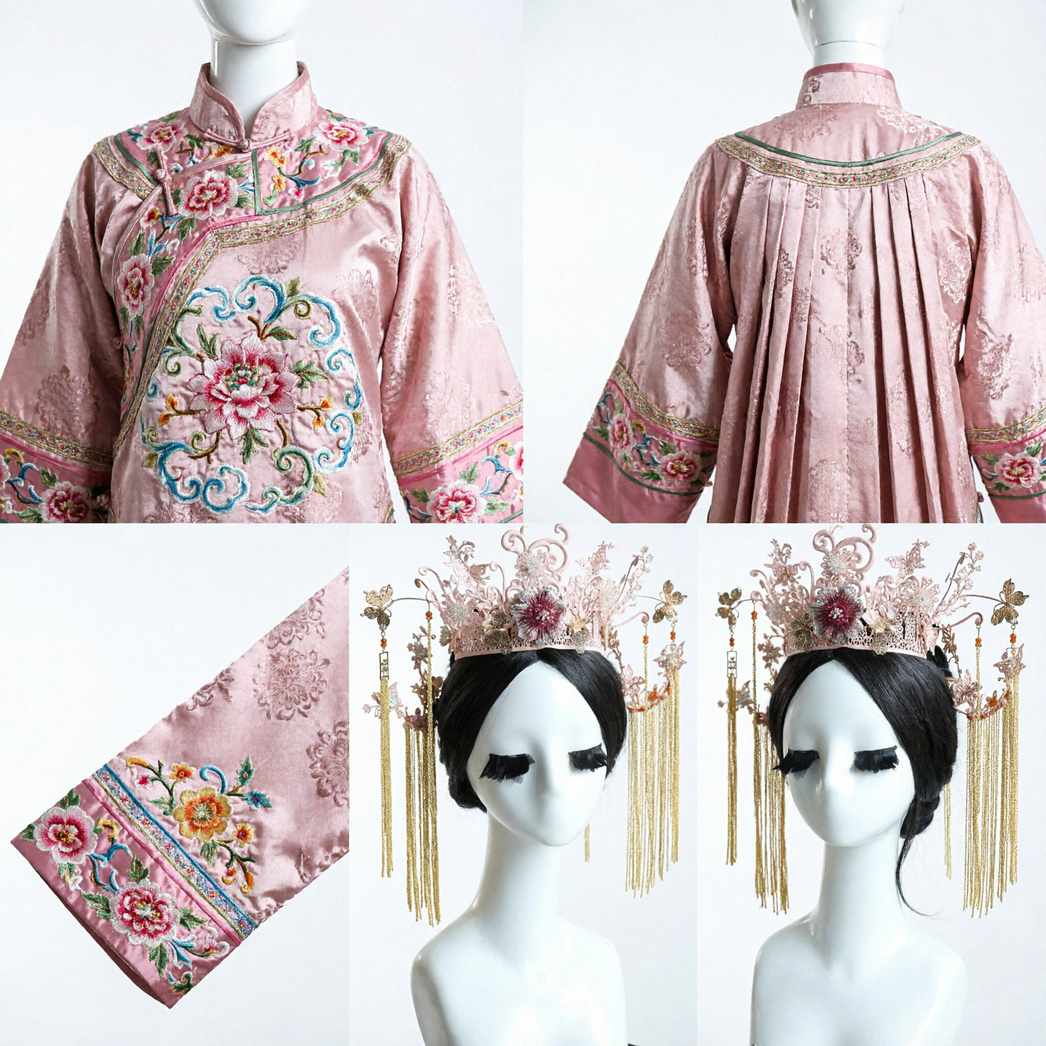 Traditionele Chinese Roze Gouden Feniks Kroon Haaraccessoires met Lange Kwasten voor Hanfu Bruiloft Bruid - Asian Costume