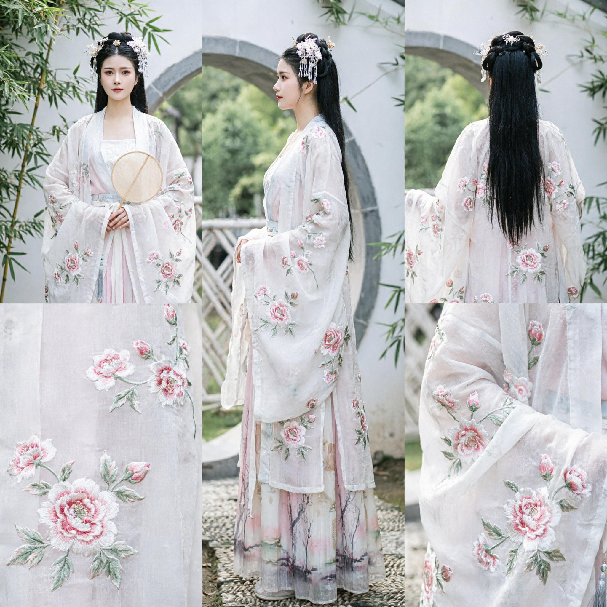 Elegante Costume tradizionale cinese Hanfu, Vestito da Fata antico per Donne, Gonna floreale rosa con Maniche ampie Abbigliamento per fotografia - Asian Costume