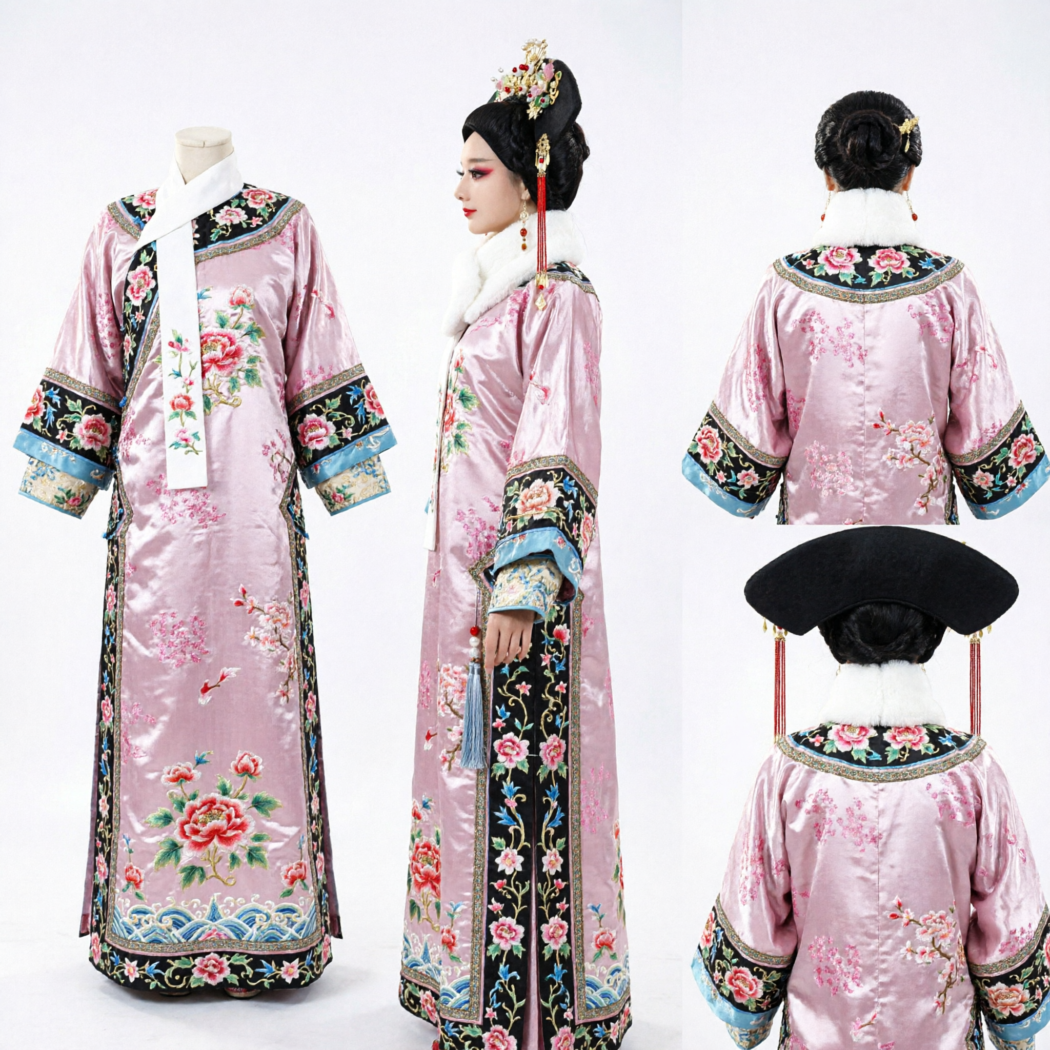 Traditional Qing Dynasty Dalachi Headdress with Gold Phoenix and Jade Flowers Palace Empress Costume Accessory for Hanfu Cosplay - Asian Costume