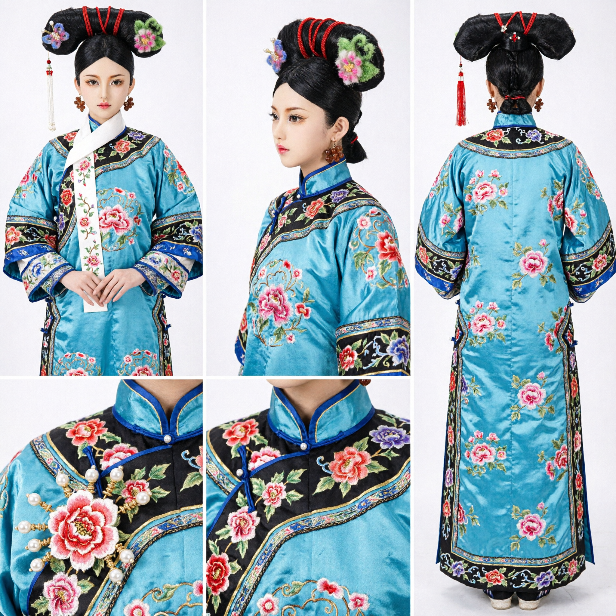 Peluca tradicional china manchú de la Dinastía Qing, postizo para el cabello para drama de palacio antiguo y cosplay, accesorios para traje histórico de mujeres - Asian Costume