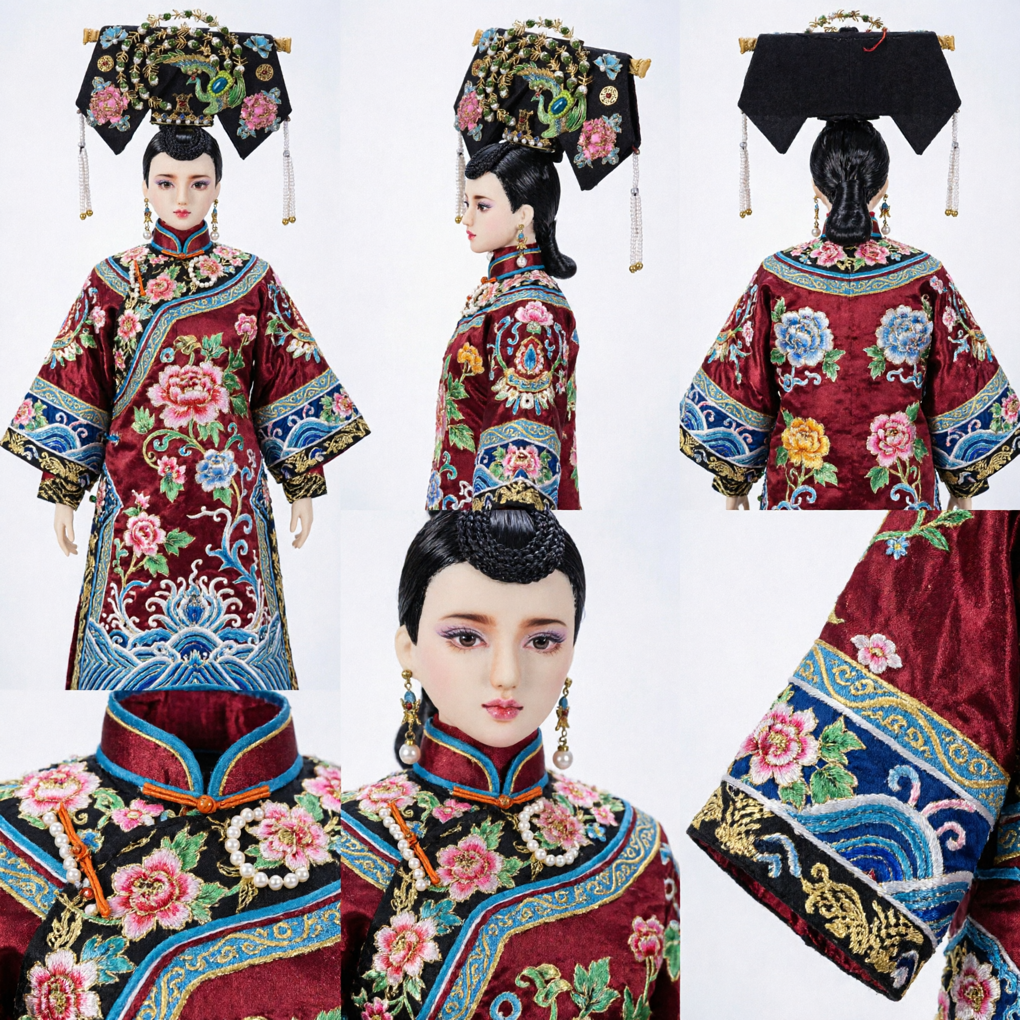 Copricapo tradizionale cinese Manciù Dianzi della Dinastia Qing con ornamenti a pavone e perle, accessorio per capelli per costumi antichi - Asian Costume