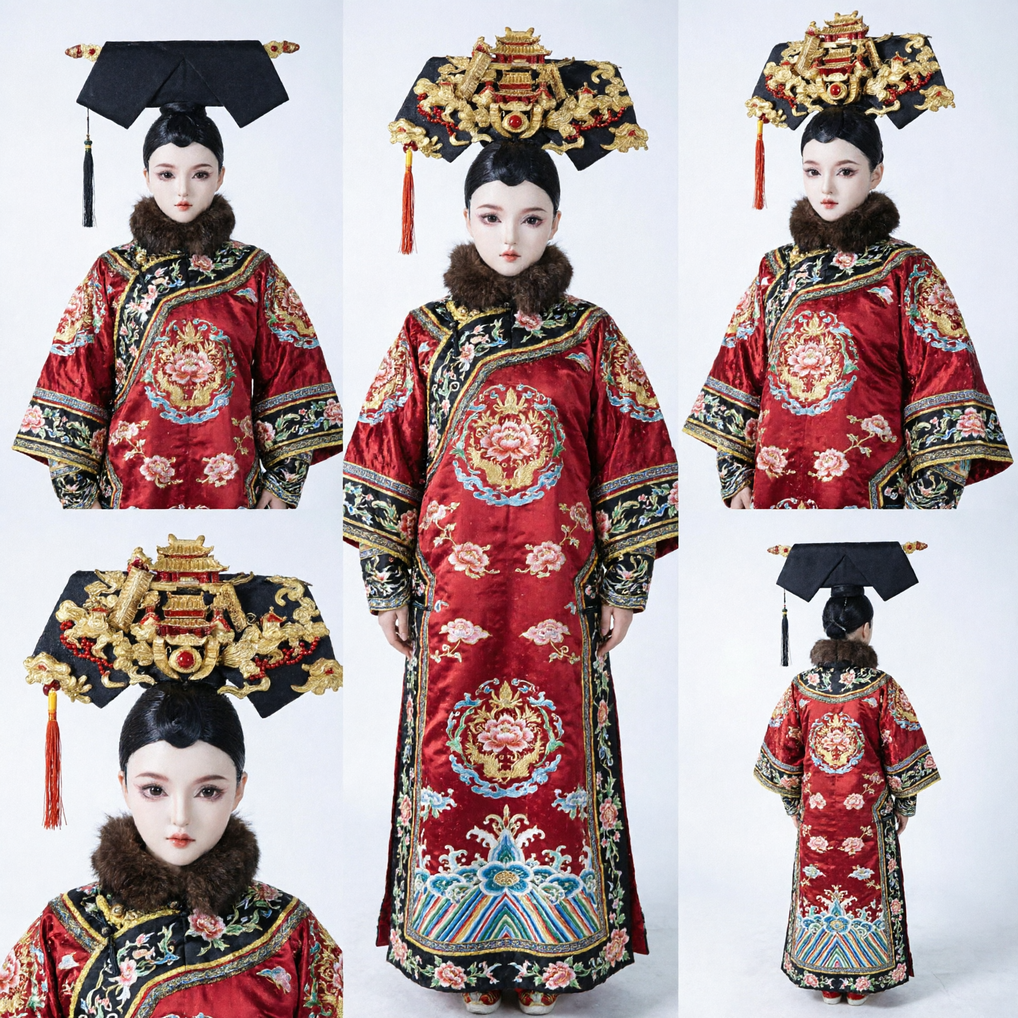 Coiffe traditionnelle chinoise de l'impératrice du palais de la dynastie Qing, bijou capillaire ancien mandchou en or pour cosplay et accessoires Hanfu - Asian Costume