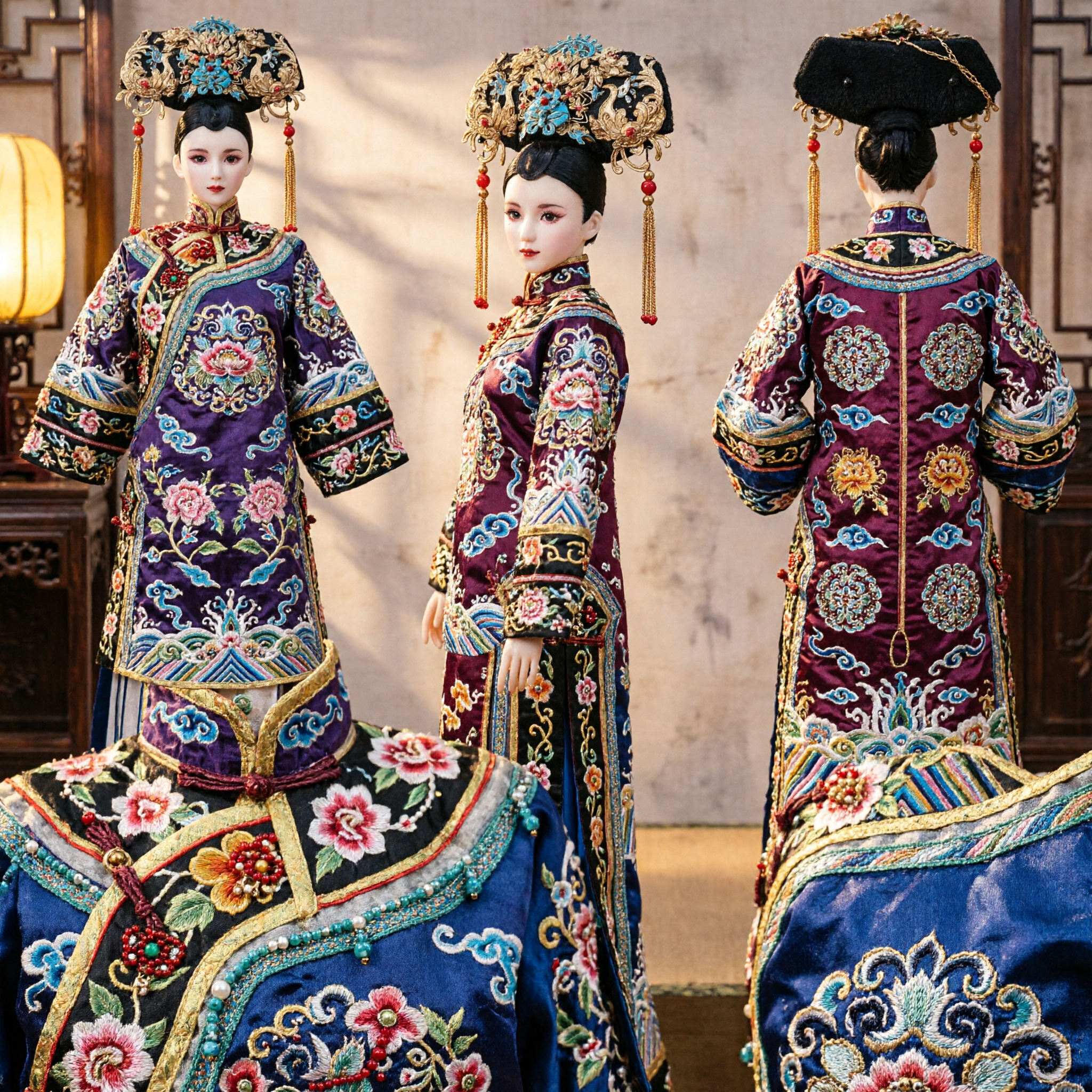 정교한 중국 전통 청나라 황후 봉황 관 (여성 웨딩 및 코스프레용 금 필리그리 머리장식) - Asian Costume