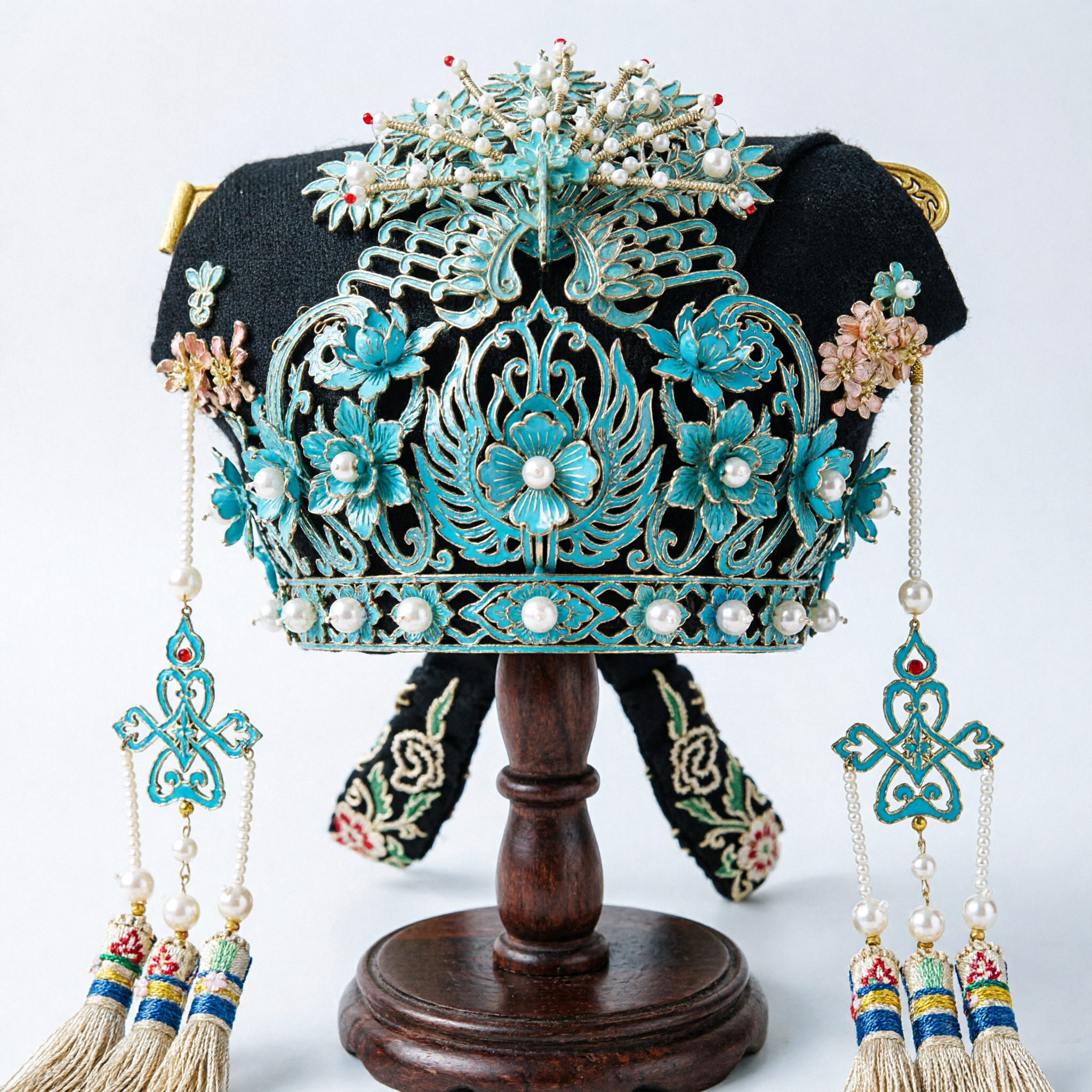 전통 중국 봉황 머리핀 (한푸 웨딩 신부 코스튬 액세서리용 물총새 청색 에나멜 머리장식) - Asian Costume