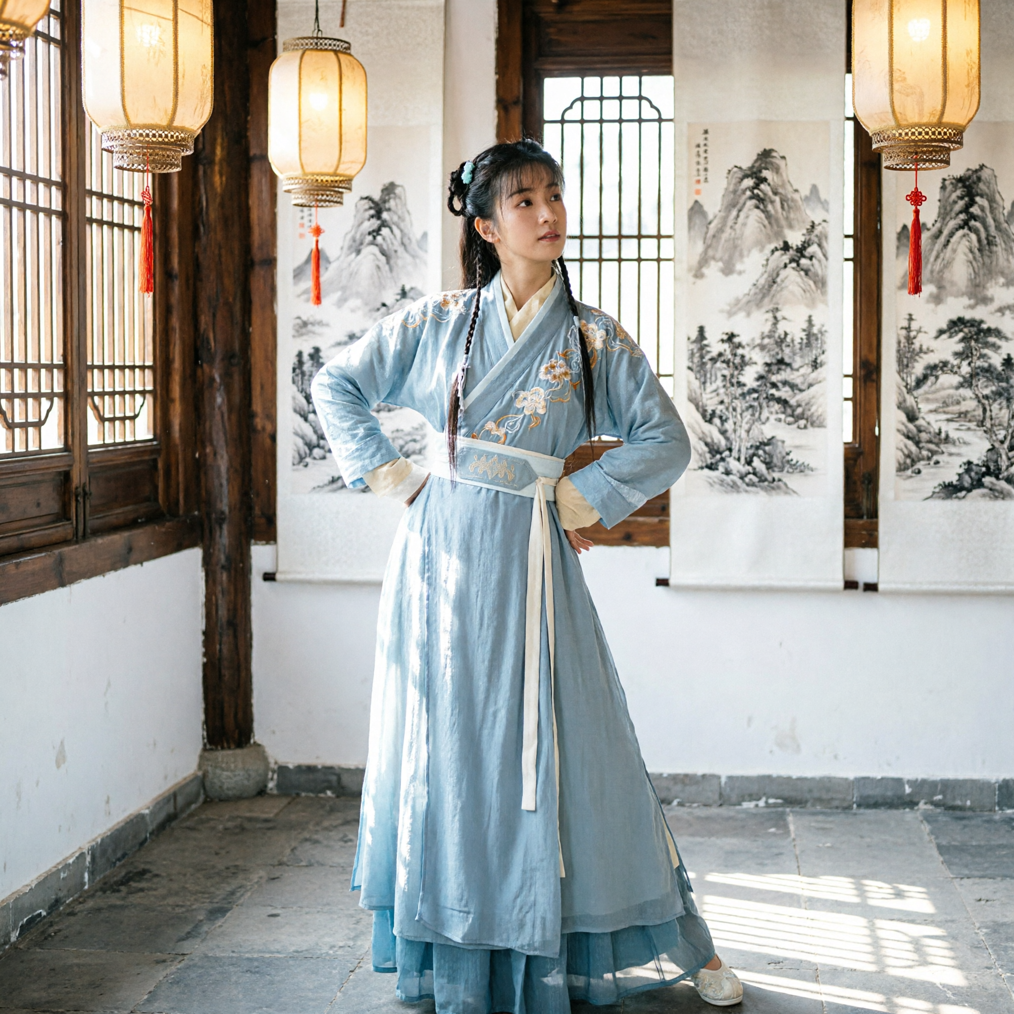 Starożytna niebieska suknia Hanfu, tradycyjny kostium Wuxia do sztuk walki dla kobiet, cosplay - Asian Costume