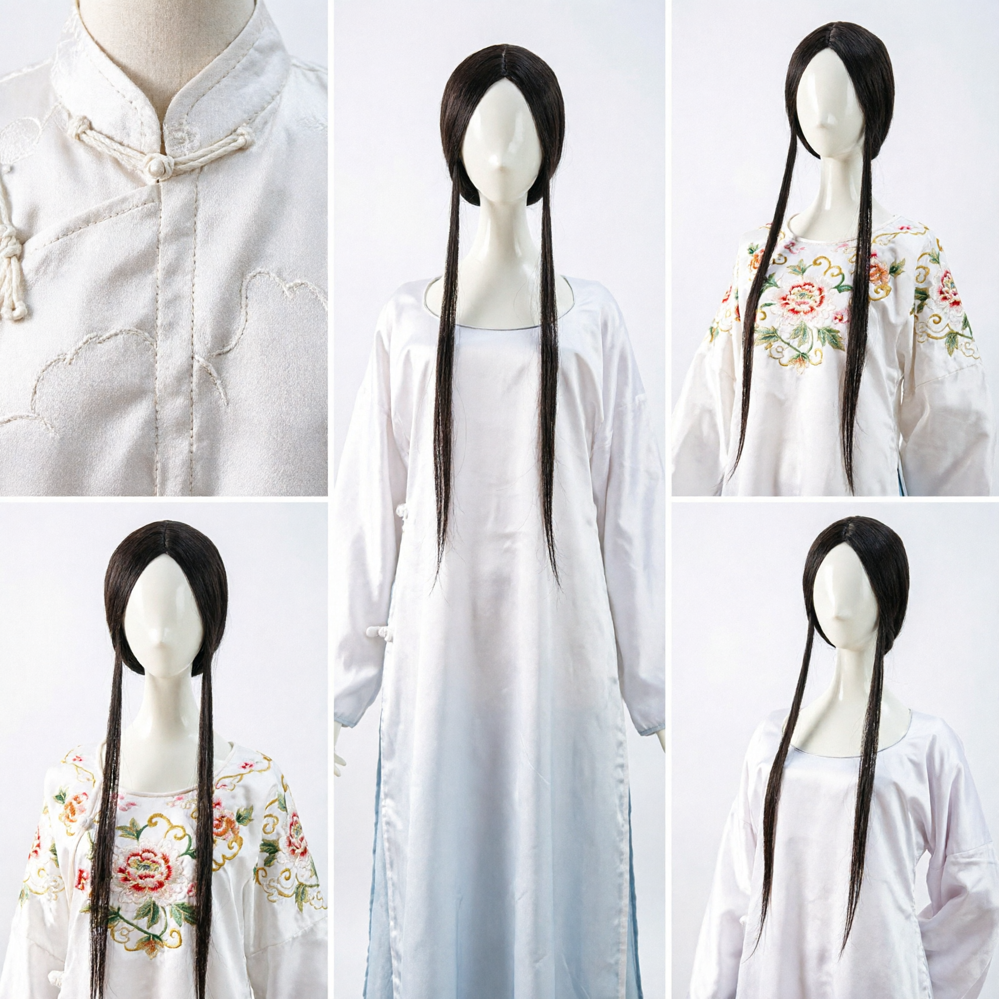 باروكة طراز صيني قديم تقليدي، شعر طويل أسود مستقيم، قطعة شعر لزي هانفو للنساء، لارتداء الأزياء التنكرية - Asian Costume