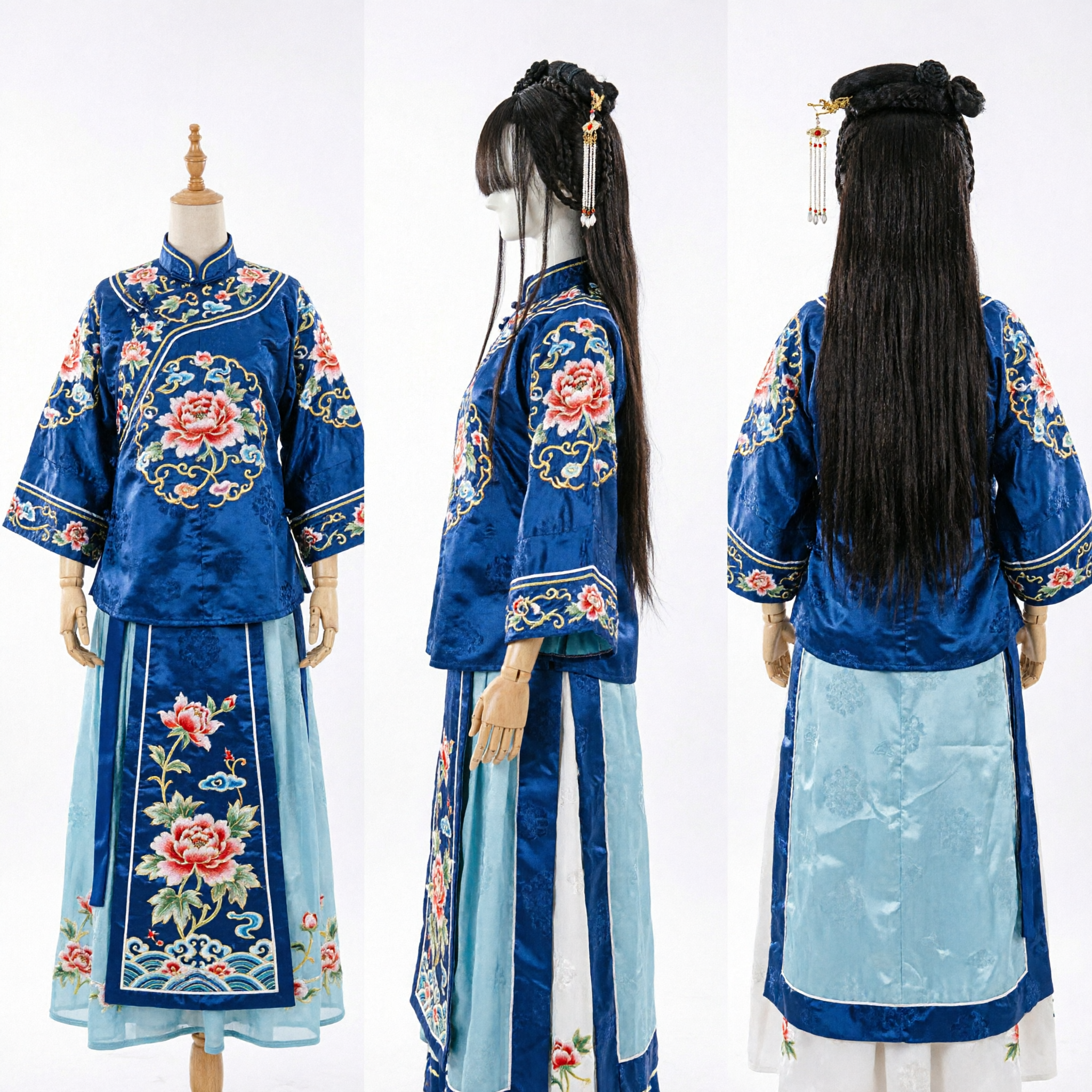 Antike traditionelle chinesische Hanfu-Perücke Langes schwarzes Haar geflochtener Dutt Periodenfilm Cosplay Haarteil für Frauen - Asian Costume