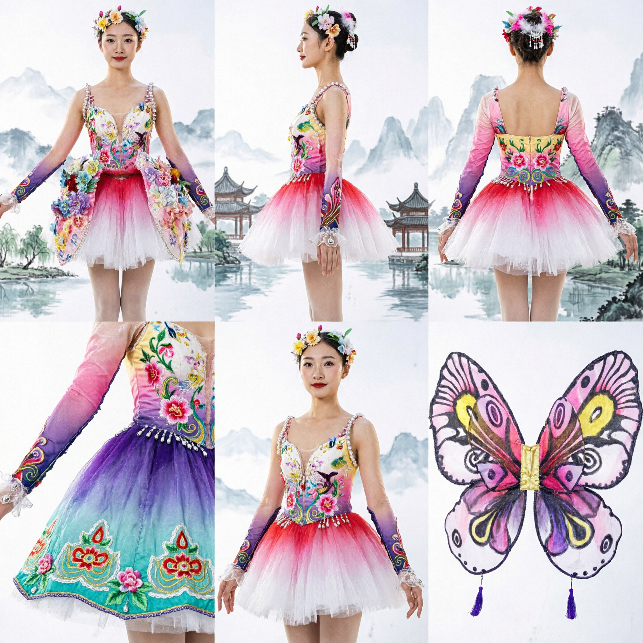 여성 보라색 나비 요정 무용 의상 큰 날개 무대 공연 및 발레 - Asian Costume
