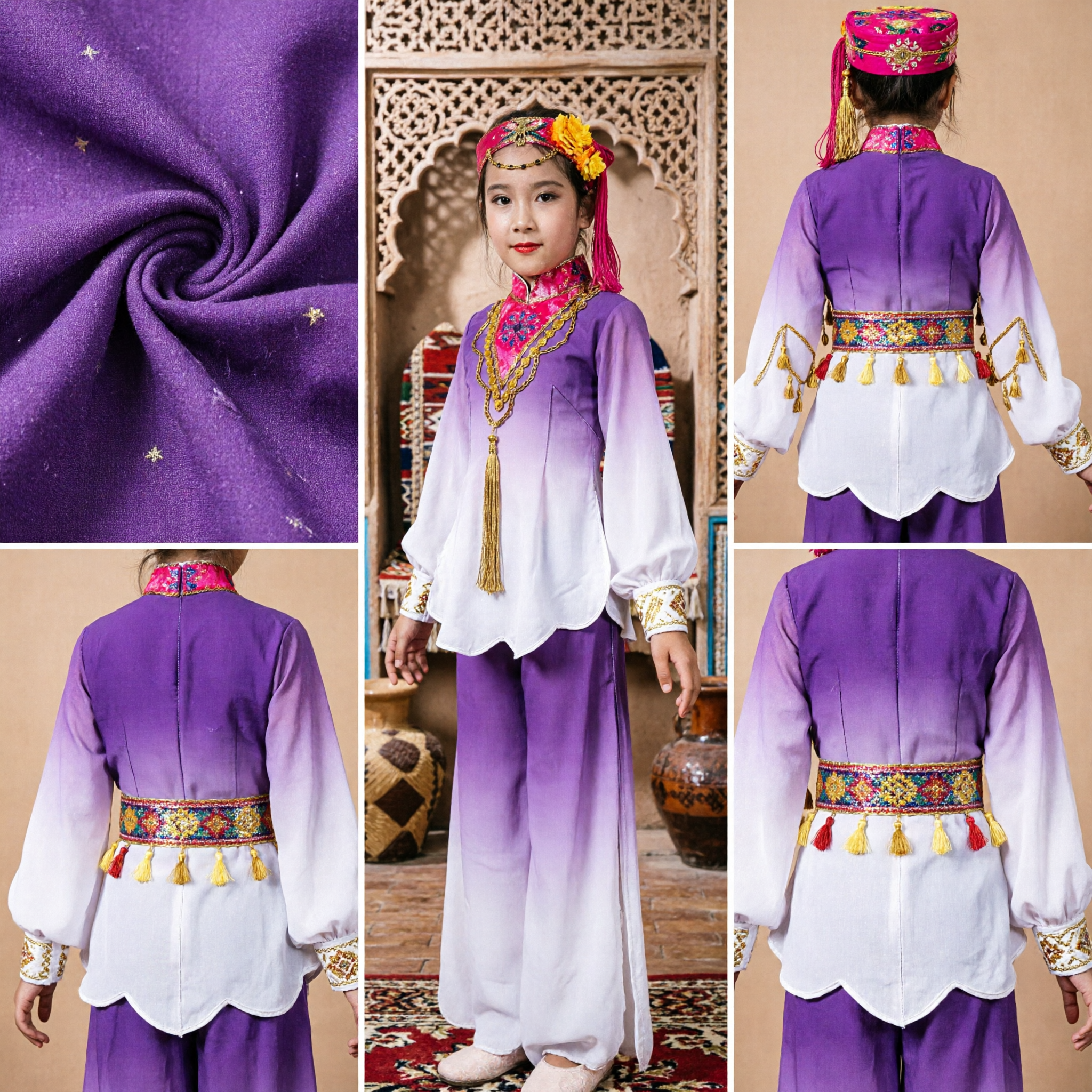 Chinese Traditional Purple Folk Dance Costume Women's Ethnic Minority Stage Performance Complete Set Outfit - Asian Costume