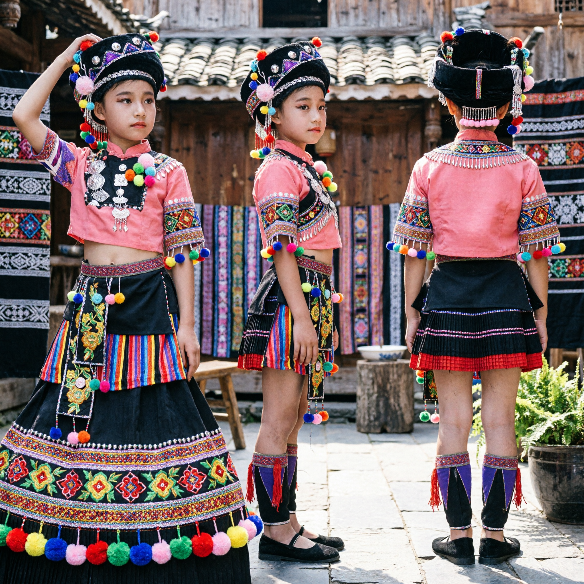 زي الرقص الشعبي العرقي التقليدي الصيني للفتيات - مجموعة فستان أداء مسرحي للأقليات للأطفال - Asian Costume