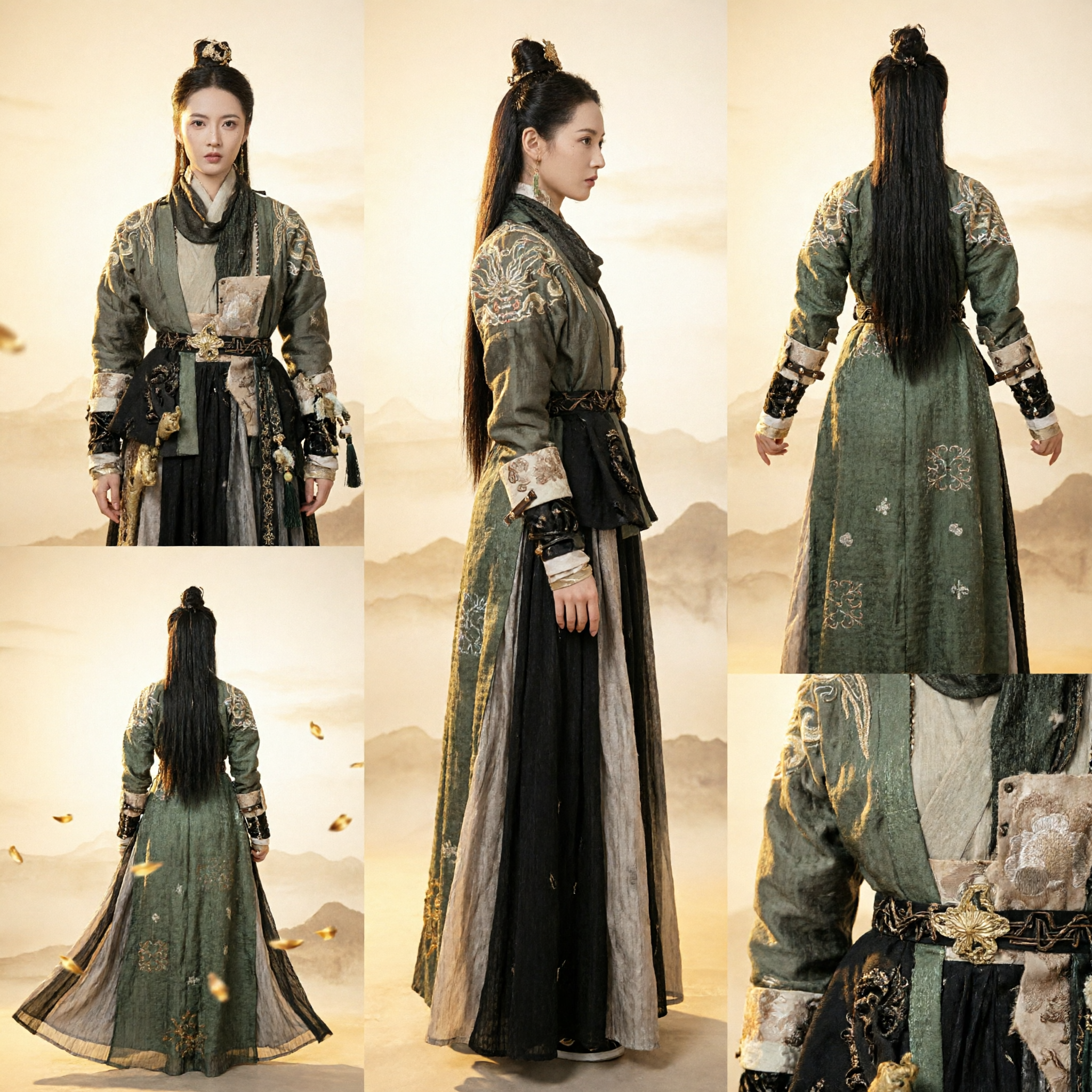 Costume Hanfu da Spadaccina Wuxia dell'Antica Cina per Donne, Abito da Guerriera Grigio Ricamato per Cosplay - Asian Costume