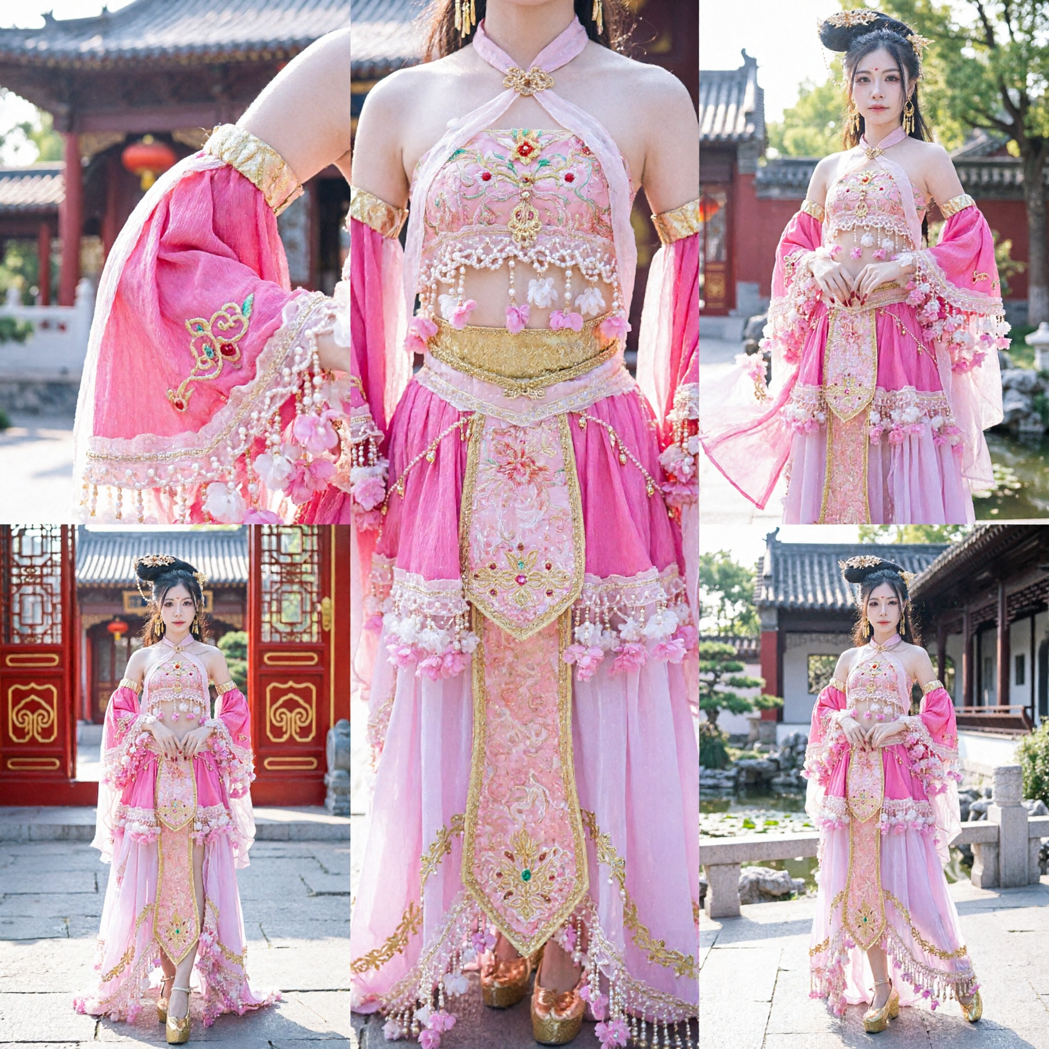 전통 중국 분홍색 당나라 공주 한푸 의상 고대 선녀 드레스 공연용 - Asian Costume