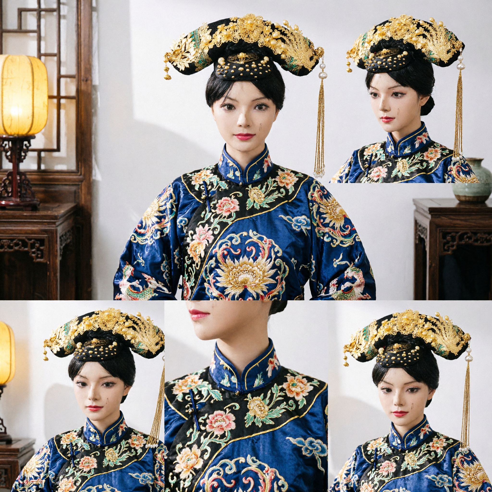 Traditional Chinese Qing Dynasty Empress Gold Phoenix Headdress Hairpin for Wedding Cosplay Hanfu - Asian Costume