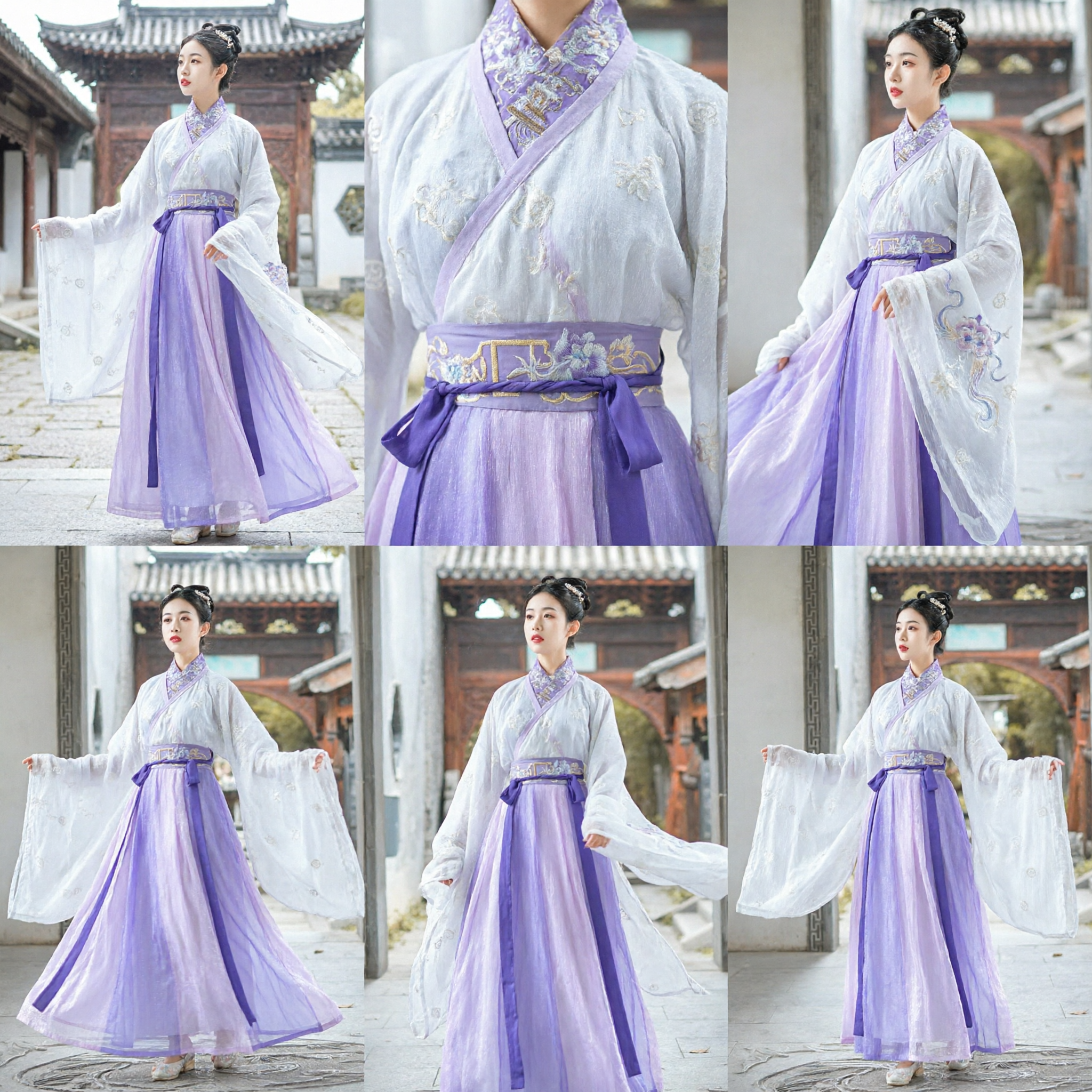 Elegant Traditional Chinese Hanfu Dress Purple and White Ancient Princess Costume for Women Cosplay Dance - Asian Costume