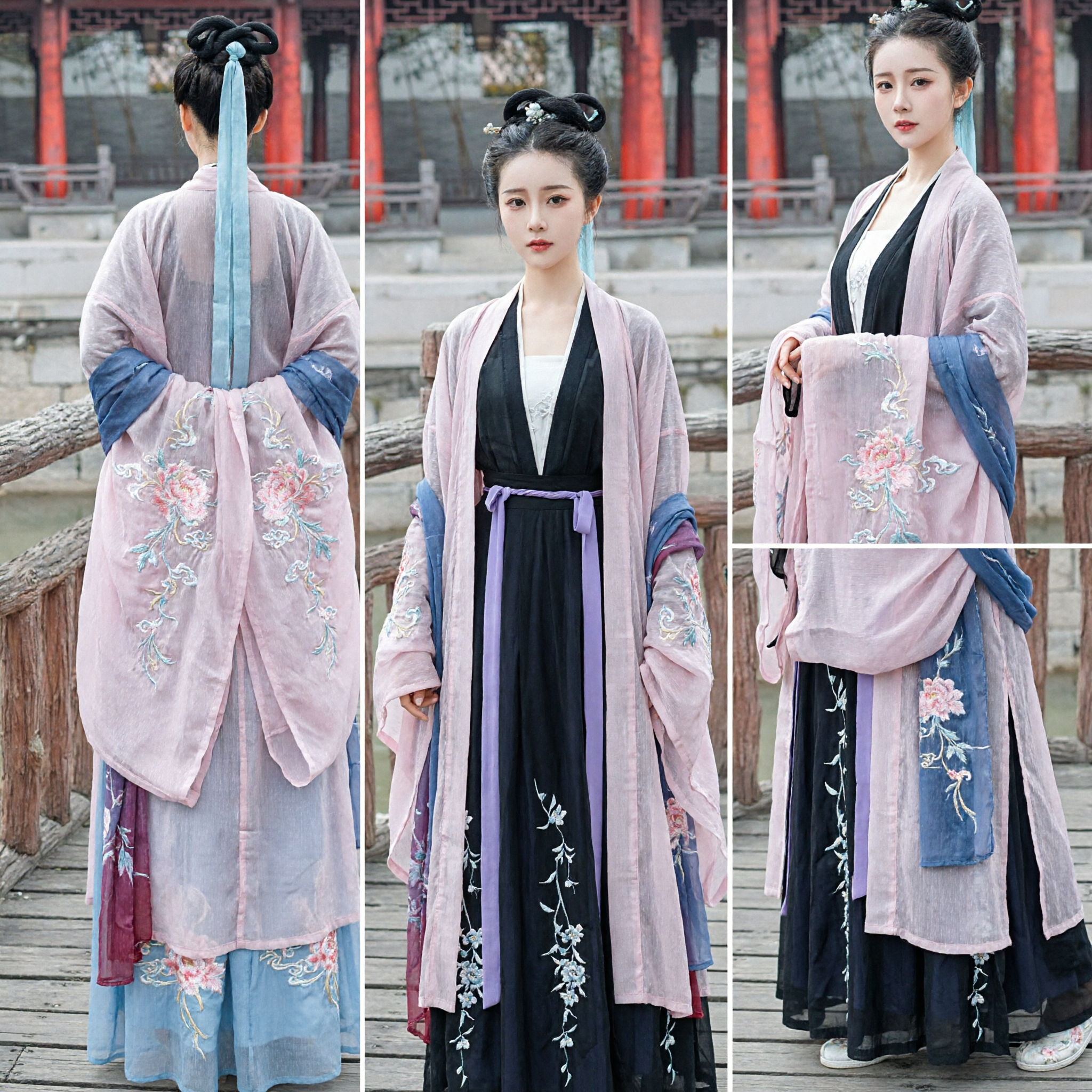 Traje Hanfu Tradicional Chinês Elegante para Mulheres, Vestido de Fada Antigo, Conjunto Rosa e Preto para Cosplay - Asian Costume