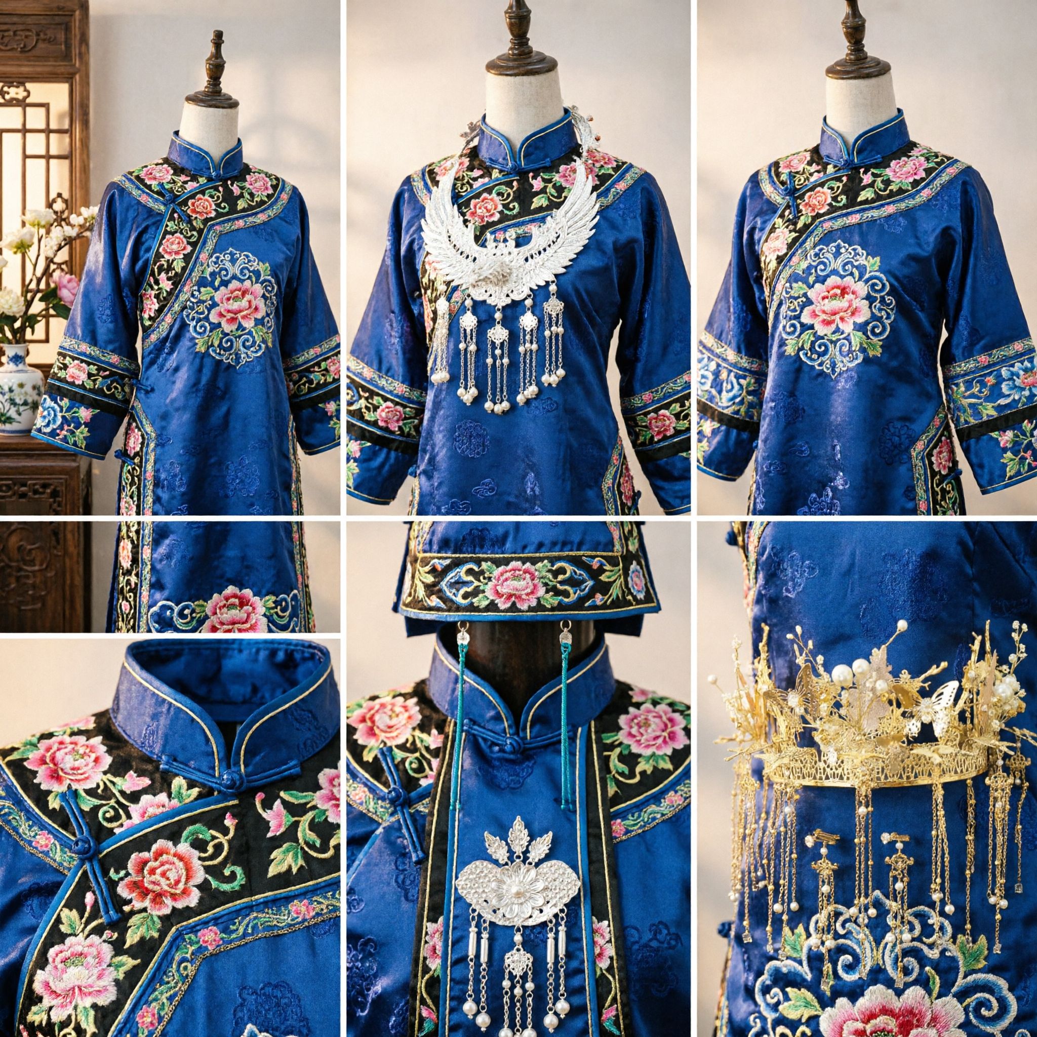 Corona per capelli di lusso con farfalle dorate, perle e nappe, gioiello per spose e costumi tradizionali cinesi - Asian Costume