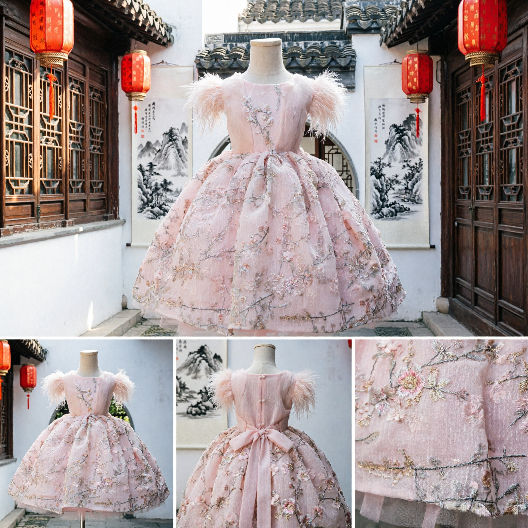 Robe Hanfu rose florale pour filles, robe de bal princesse traditionnelle chinoise, costume de spectacle, tenue de fête de mariage - Asian Costume