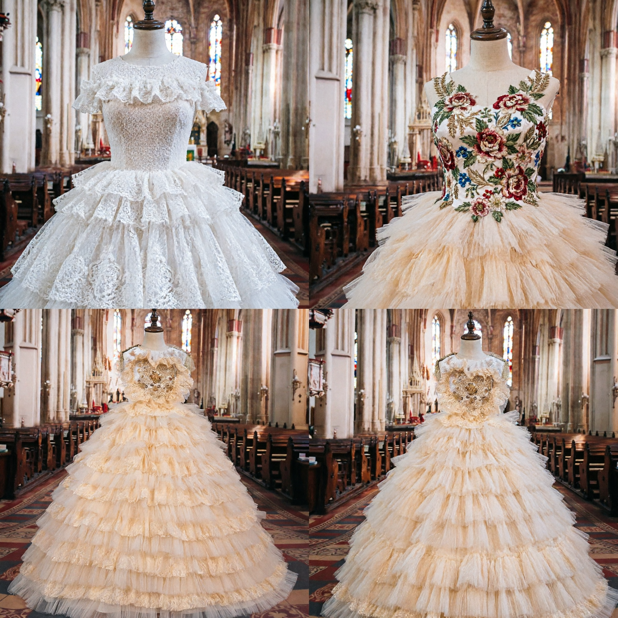 Luxe Champagnegoud Gelaagde Ruffle Baljurk Quinceañera Jurken Prinses Bruidsjurk voor Dames - Asian Costume