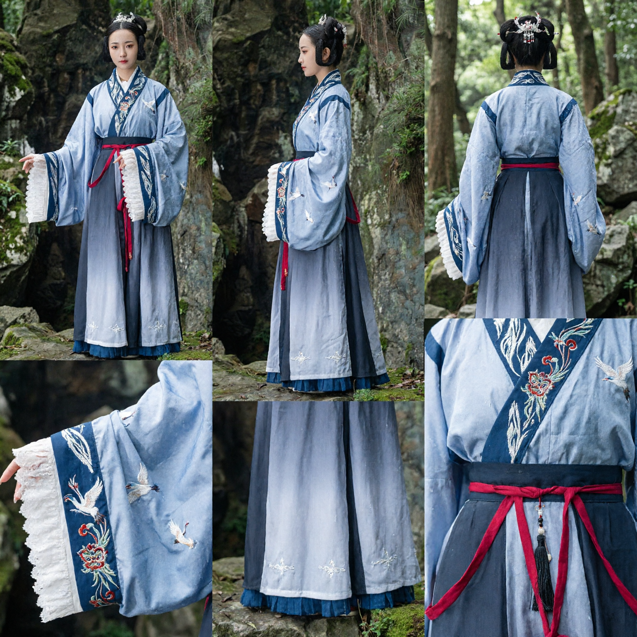 Elegant Blauw Traditioneel Chinese Hanfu oude kostuum Compleet set voor vrouwen Historische cosplay optreden - Asian Costume