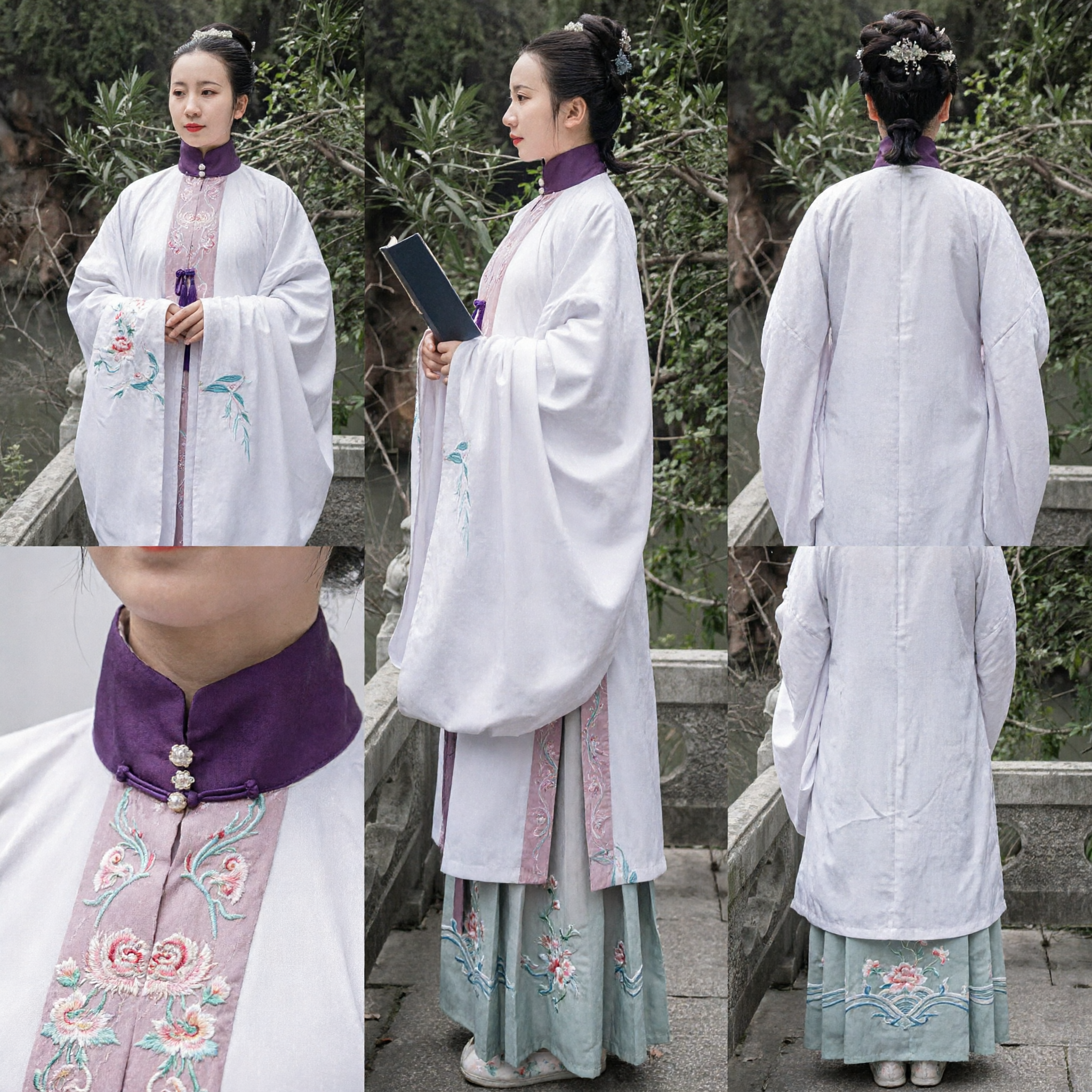 優雅な白 明王朝 漢服 衣装 伝統的中国古代衣装 刺繍入りローブ 女性用 - Asian Costume