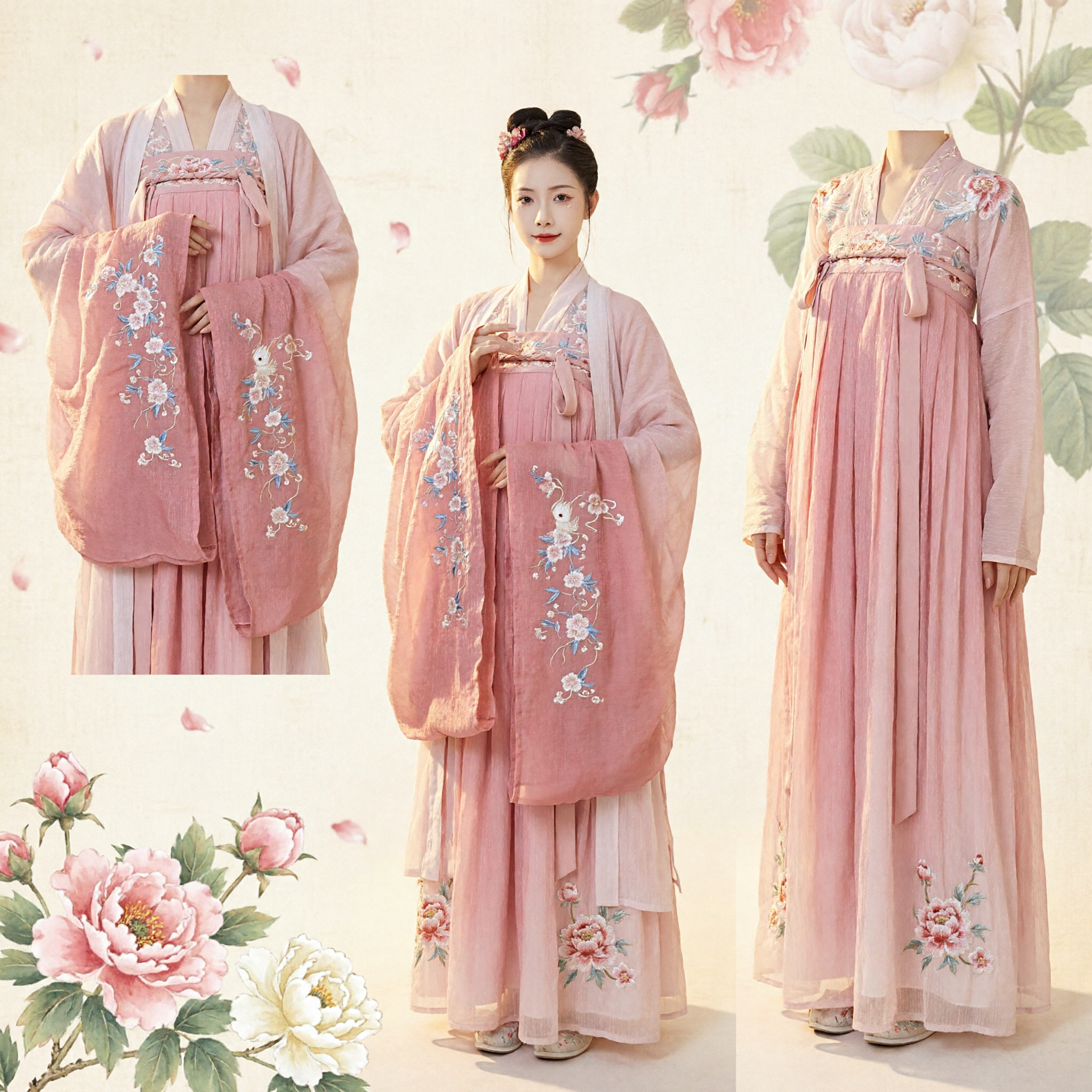 Traditionelles chinesisches Hanfu Rosa Tang-Dynastie Prinzessinnenkostüm Besticktes Blumenfeenkleid für Frauen - Asian Costume