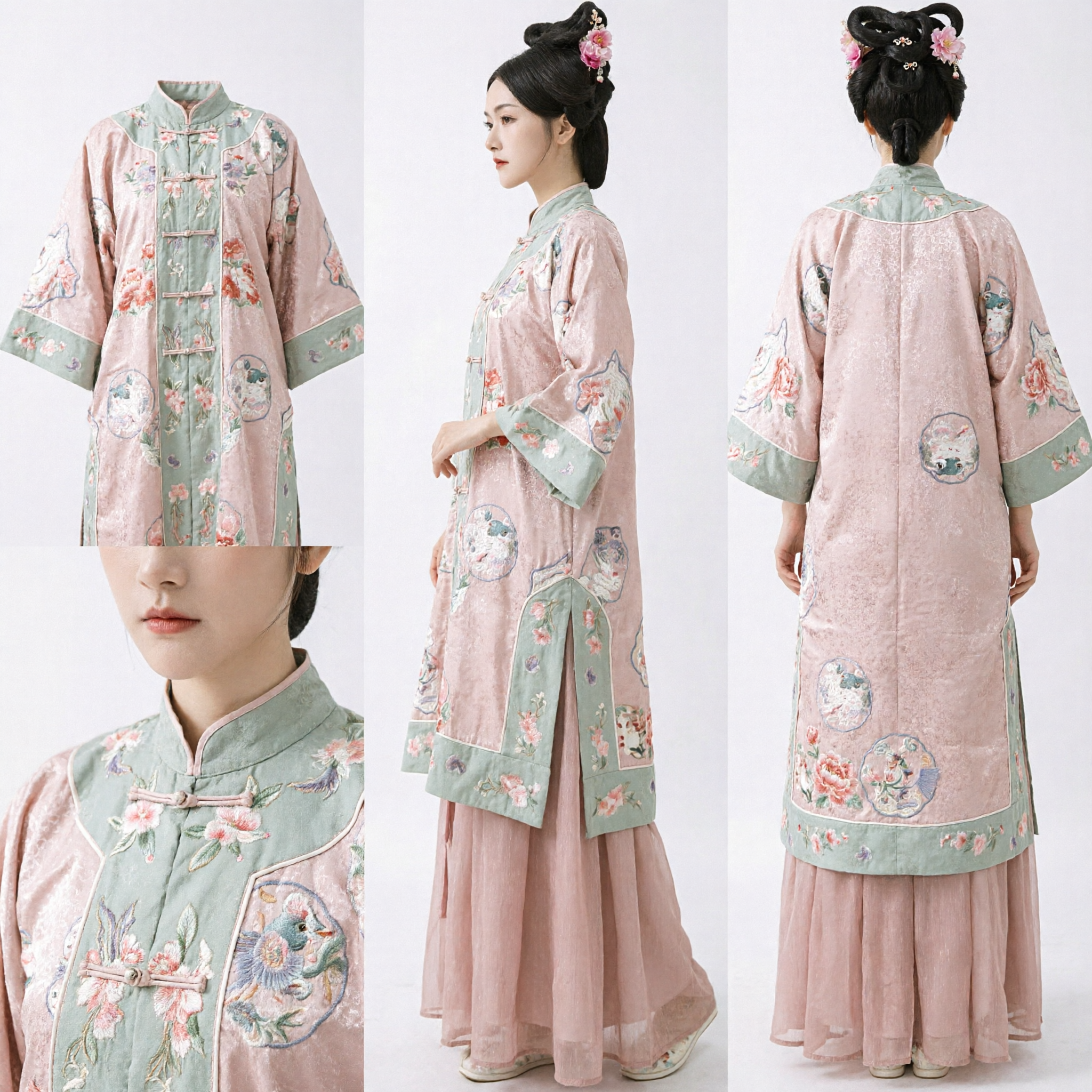 Traditionelle chinesische Hanfu-Kleidung Bestickte Blumenjacke und Tüllrock-Set Antikes Kostüm für Frauen - Asian Costume