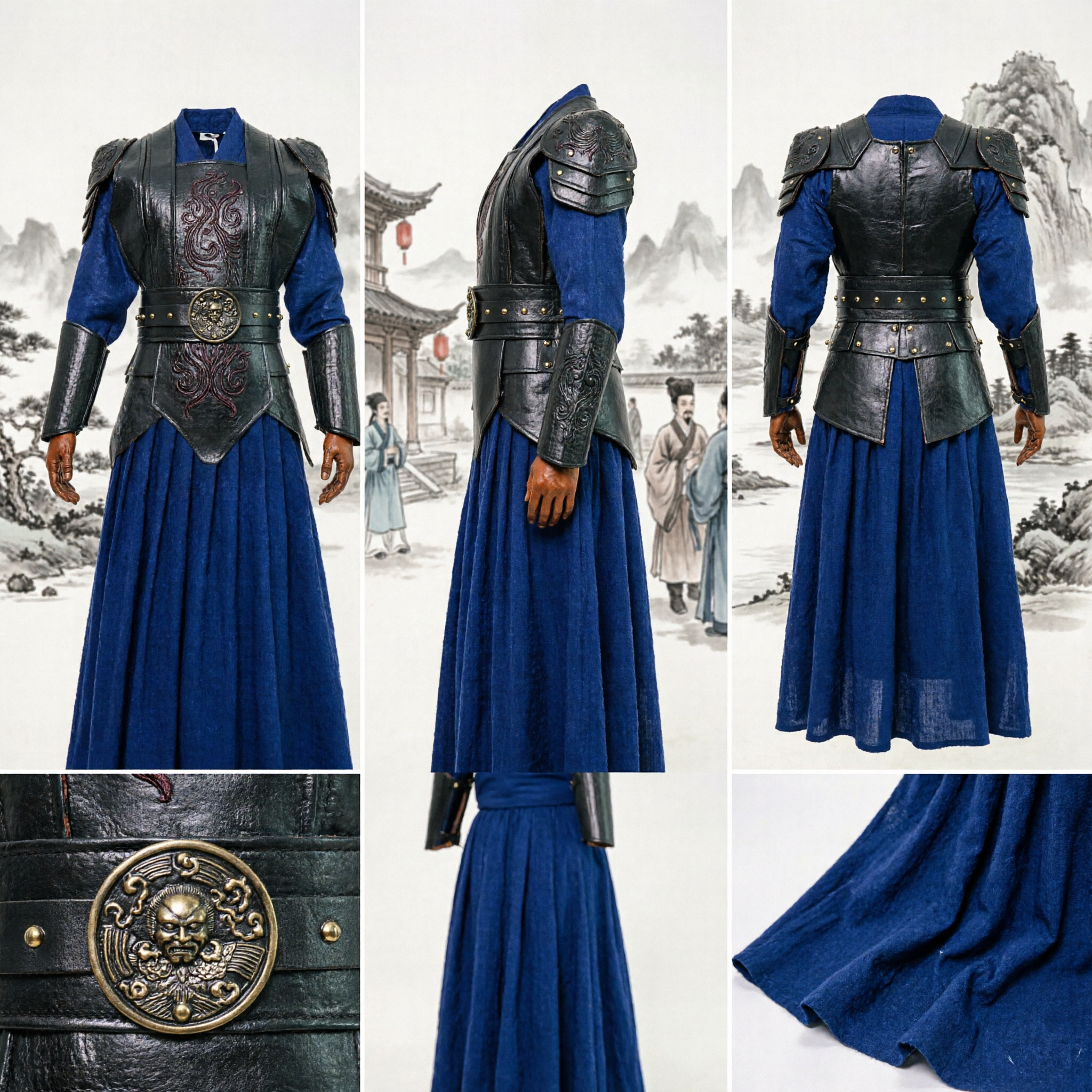 Męski Dawnej Chińskiej Zbroi Wojownika Kostium Tradycyjny Wuxia Kosplay Płaszcza Szermierza do Rekonstrukcji Historycznej - Asian Costume