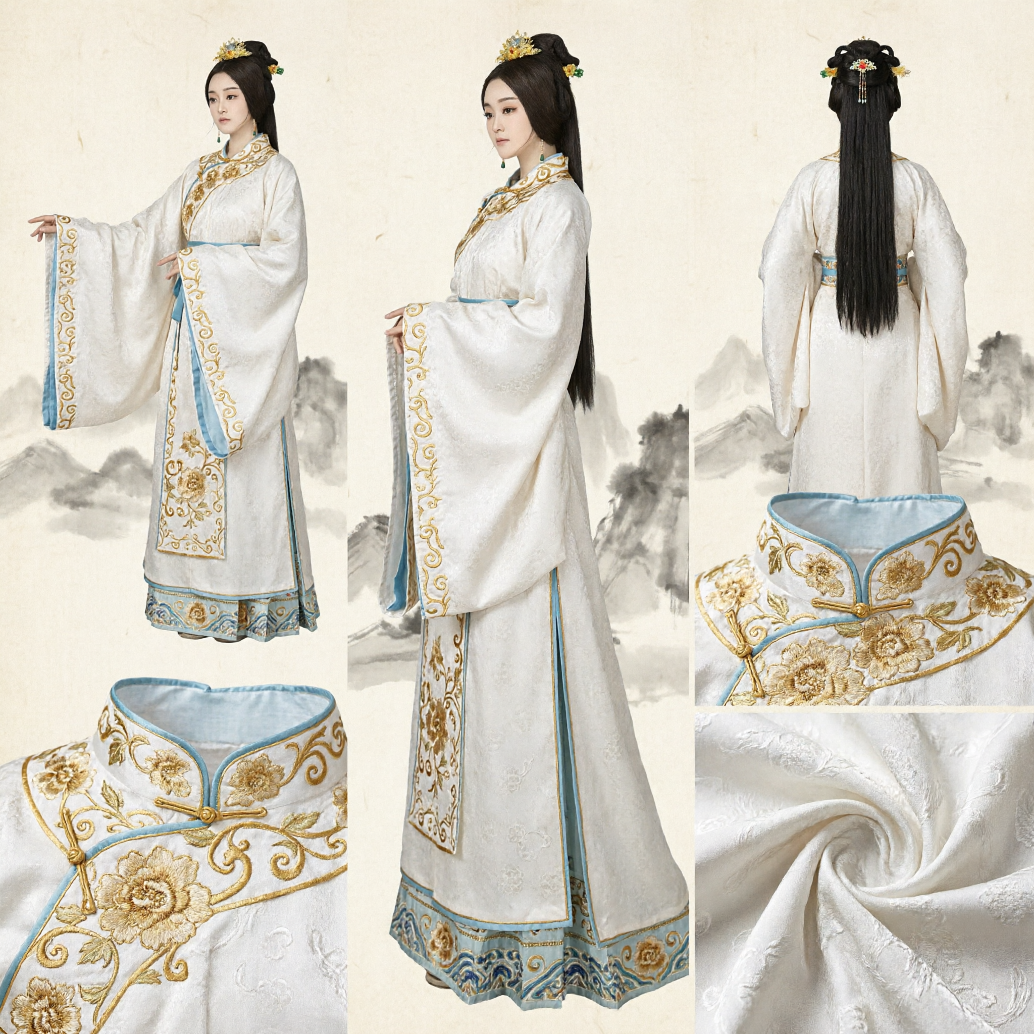Robe Hanfu Blanche Ancienne Chinoise avec Broderie Dorée Costume de Fée Élégant pour Femmes Cosplay Performance - Asian Costume