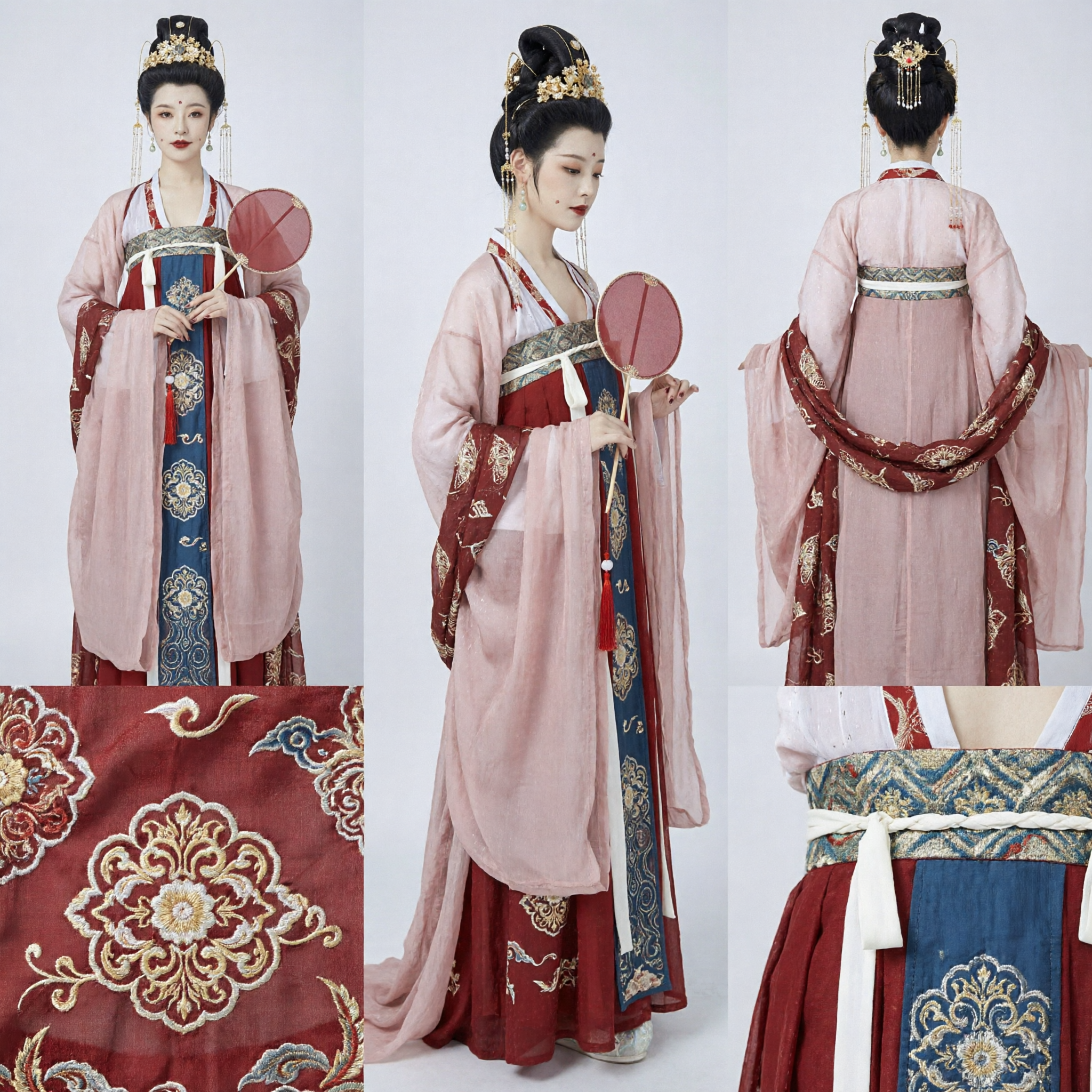 중국 고대 당나라 공주 한푸 의상 전통 분홍과 빨간 선녀 드레스 여성용 - Asian Costume