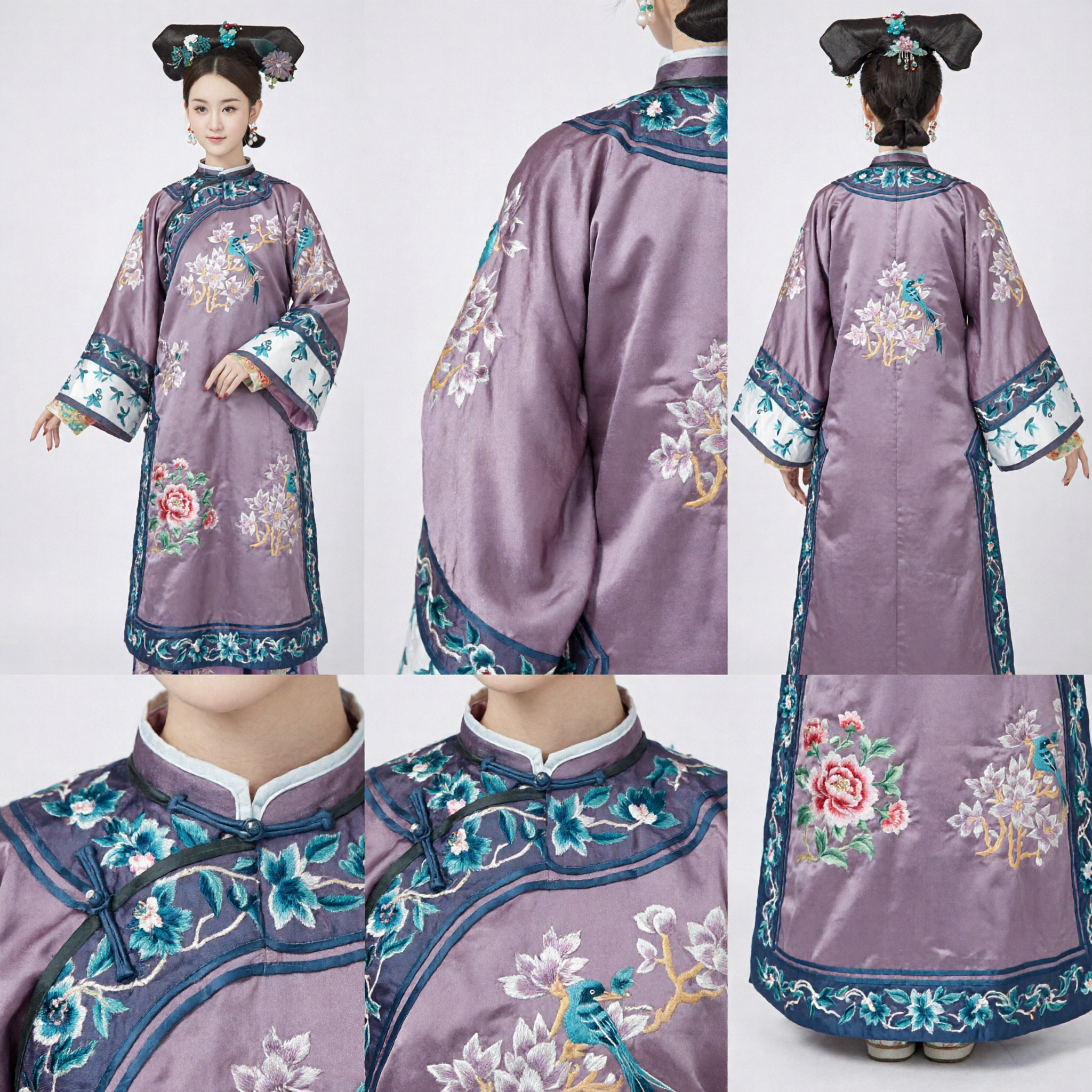 Traditional Chinese Qing Dynasty Palace Lady Embroidered Purple Dress Ancient Costume for Women Photography Performance - Asian Costume