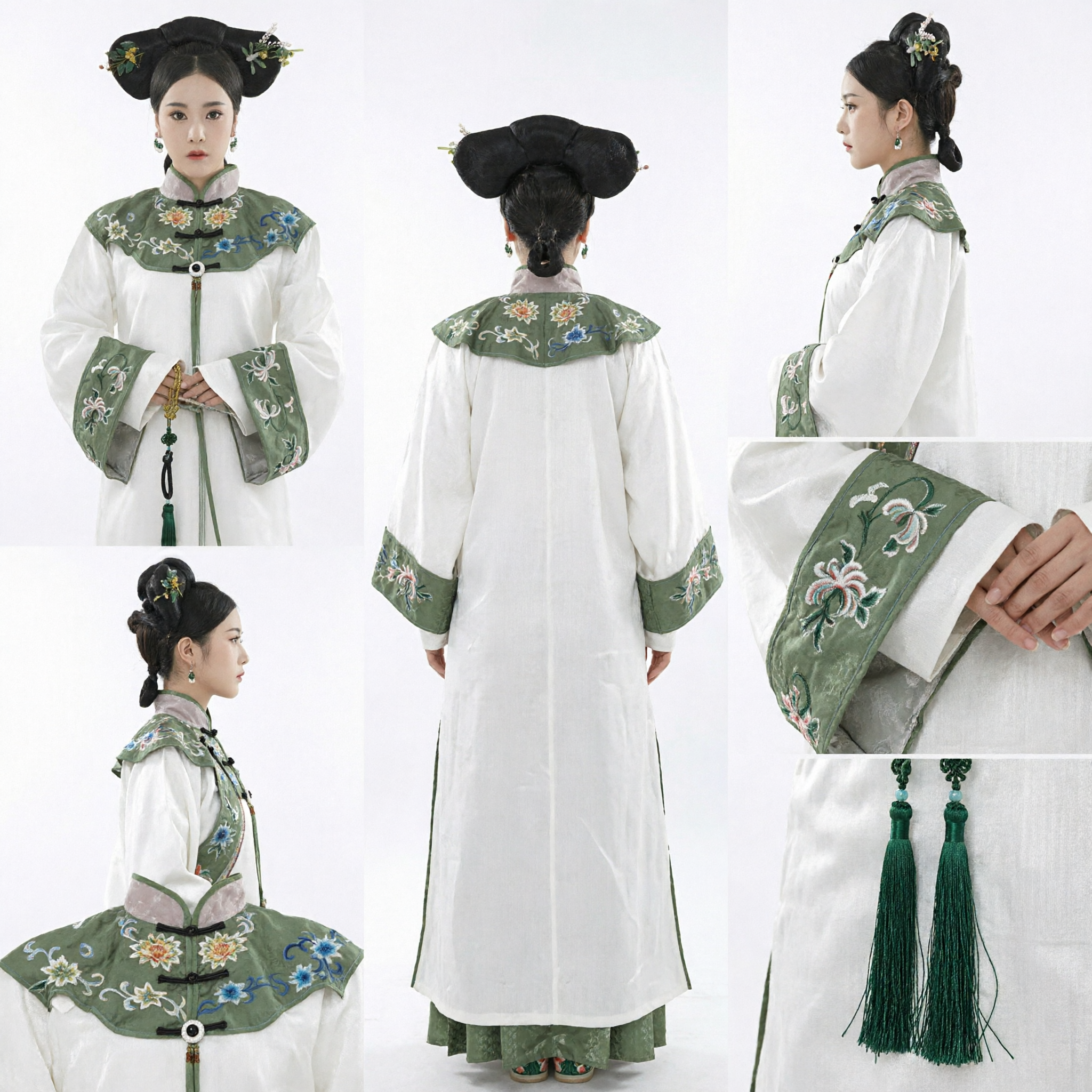 Traje de Concubina Imperial da Dinastia Qing Chinesa Tradicional, Robe Branca com Bordado Verde para Cosplay Histórico Feminino - Asian Costume