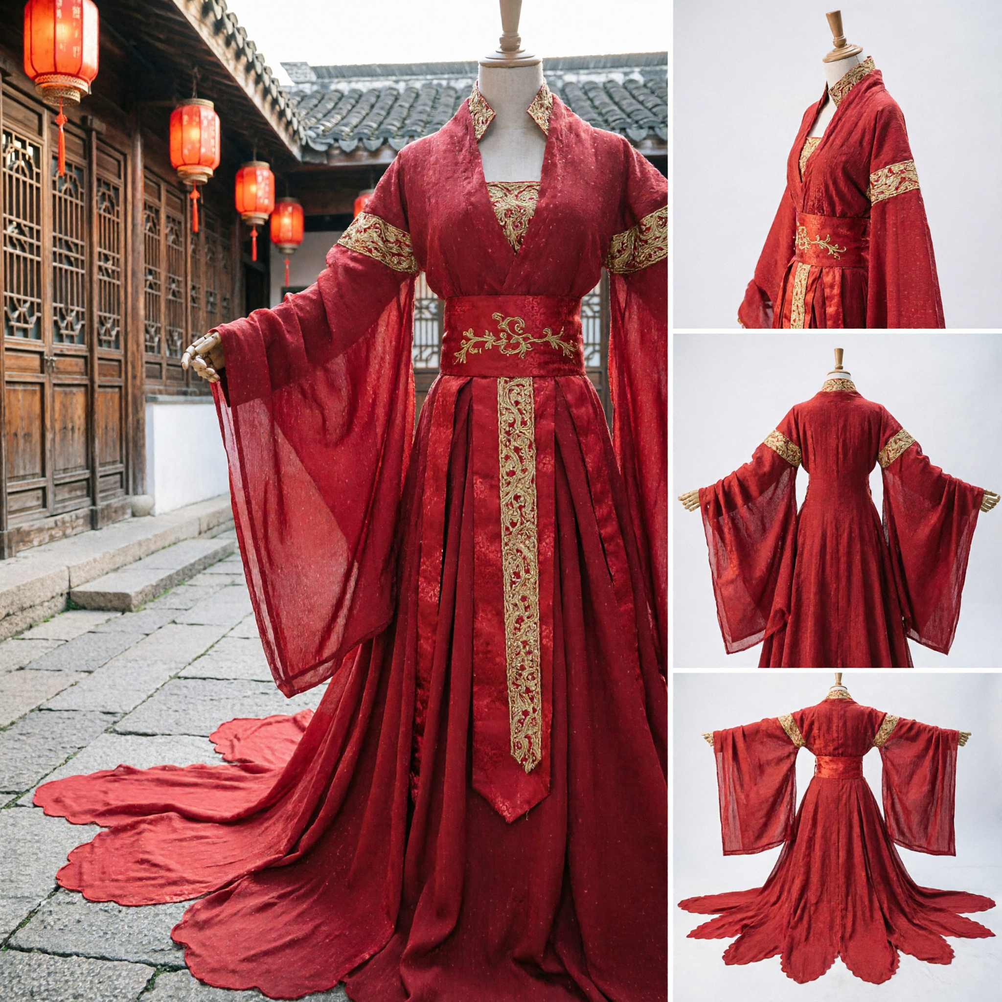 Vestido Hanfu Chinês Tradicional Vermelho, Traje de Casamento no Estilo da Dinastia Tang Antiga para Cosplay Feminino - Asian Costume