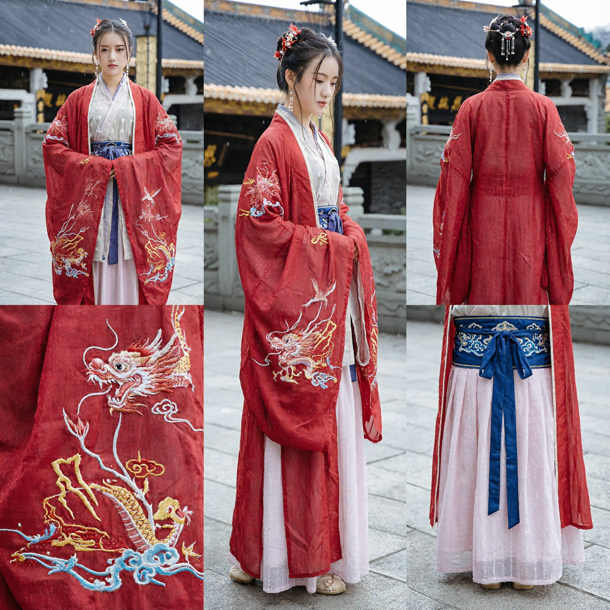 Traditional Chinese Hanfu Costume for Women Red Ancient Palace Dress with Crane Embroidery for Wedding or Festival - Asian Costume
