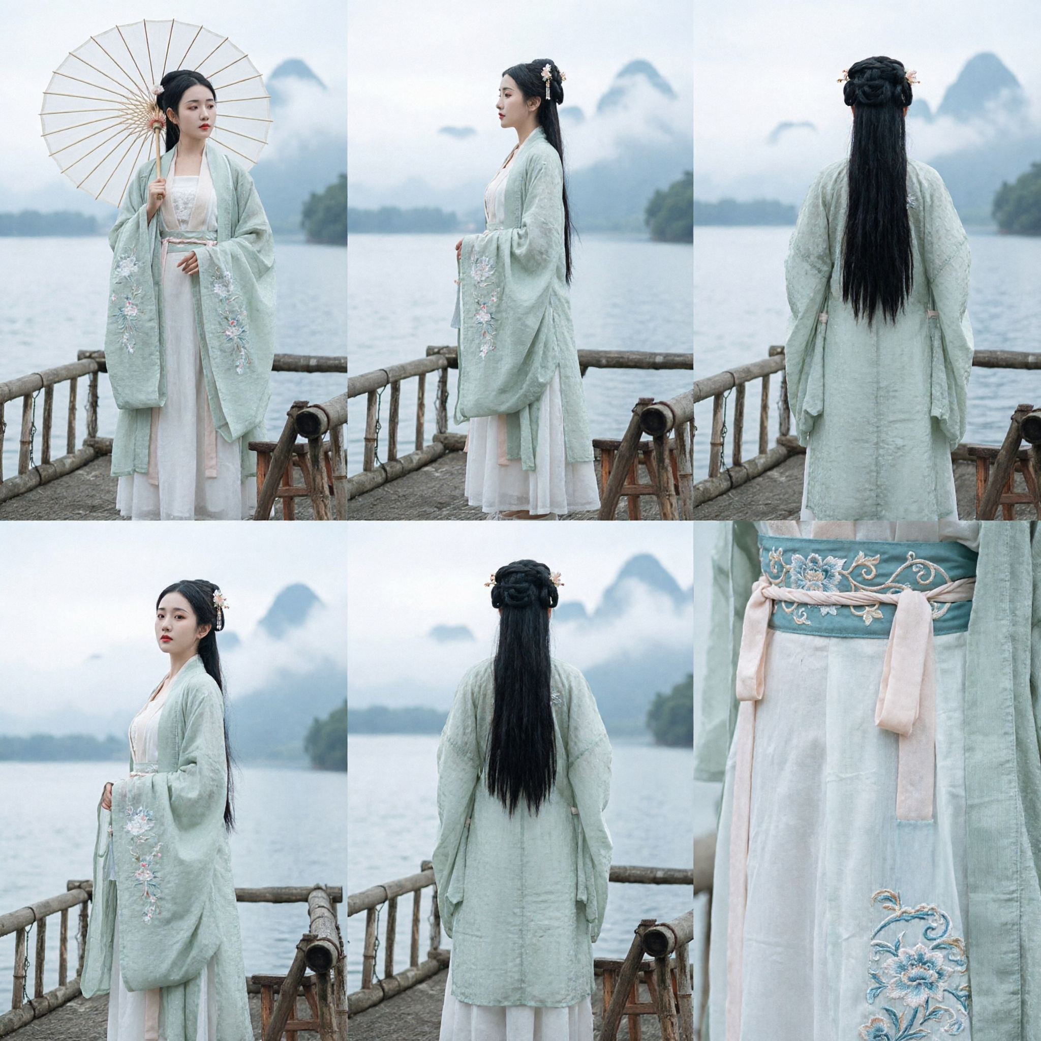 Elegantes traditionelles chinesisches Hanfu-Kleid für Frauen, antiker grüner Feenmantel im Tang-Dynastie-Stil für Fotografie - Asian Costume