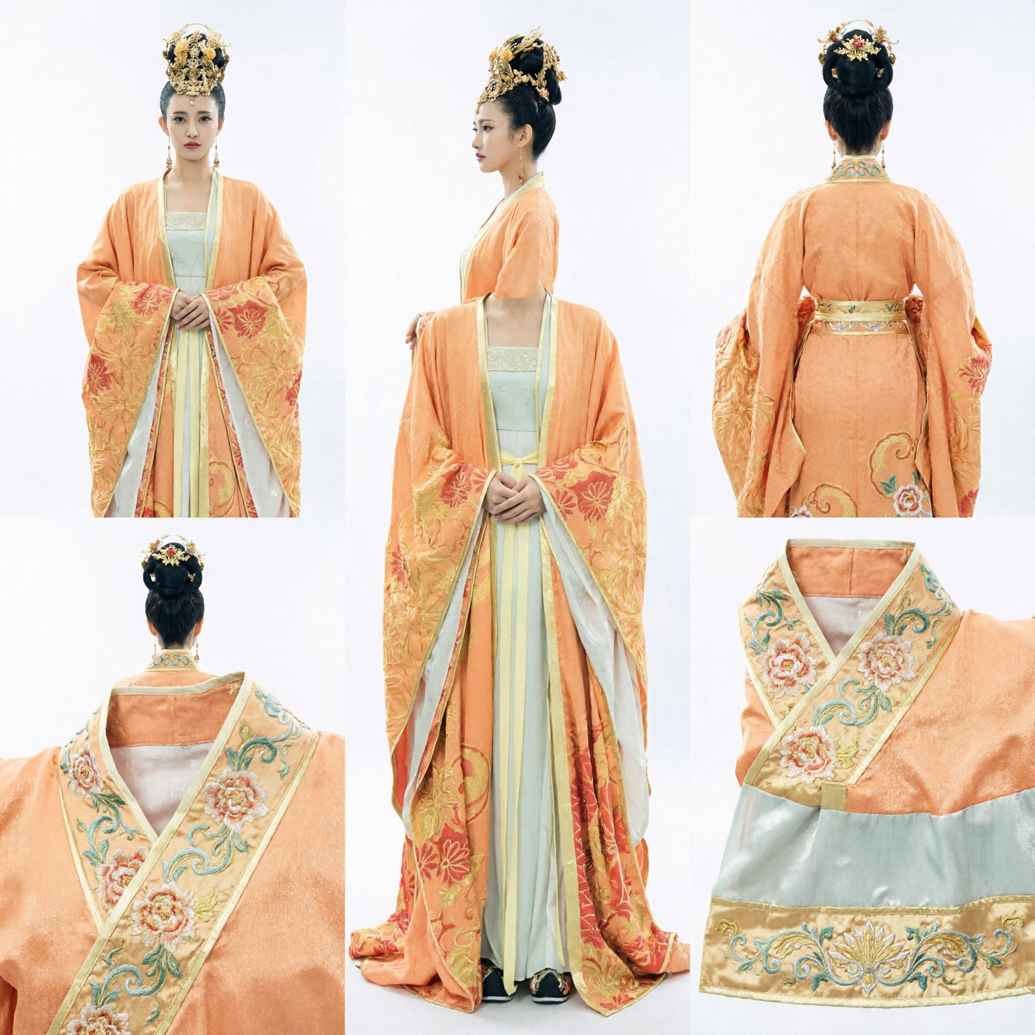 Strój cesarzowej z czasów dynastii Tang, pomarańczowy Hanfu, tradycyjna suknia dla kobiet do historycznego cosplayu - Asian Costume