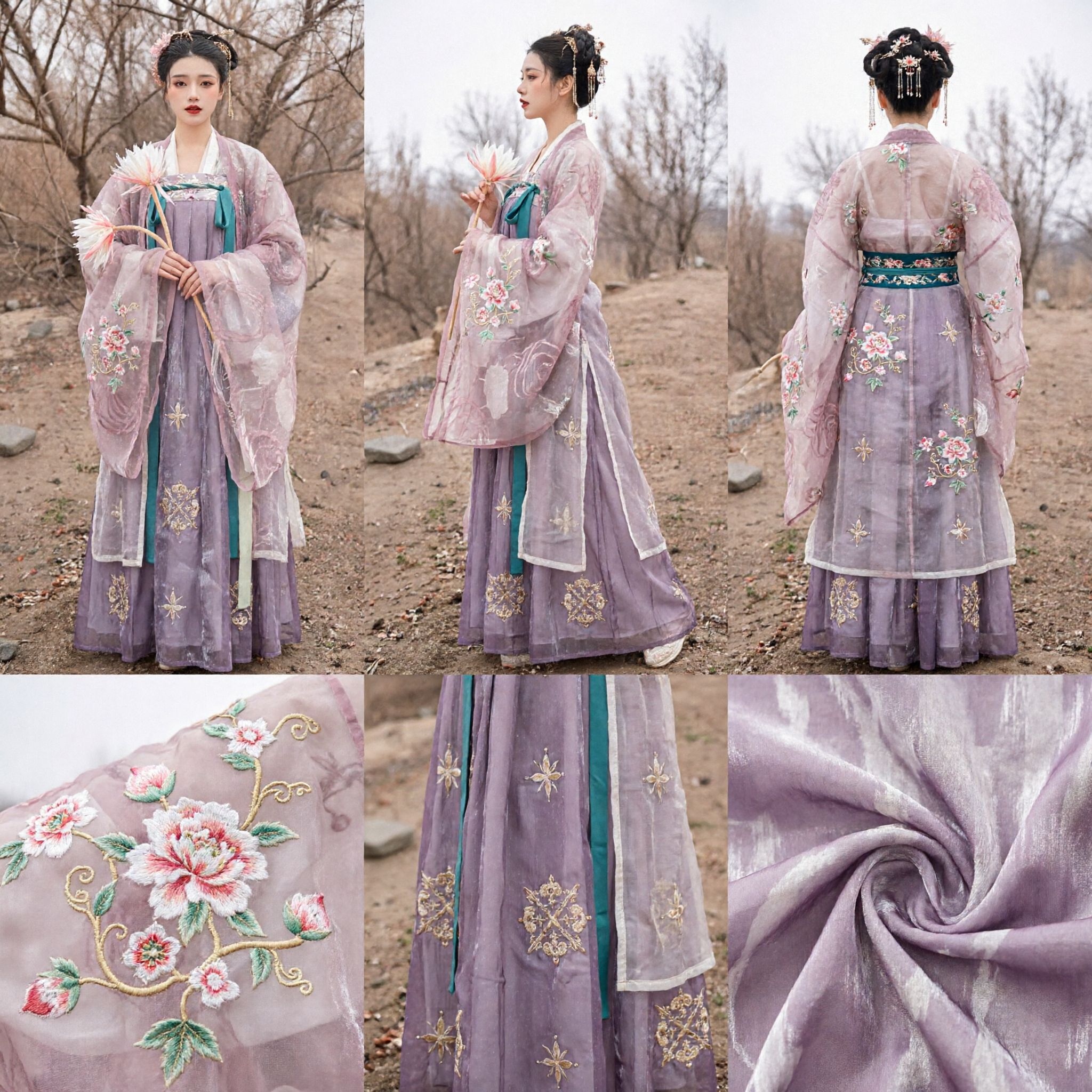 Elegante Hanfu Floreale Viola Abito Tradizionale Cinese Dinastia Tang Ruqun Costume Antico per Donne - Asian Costume