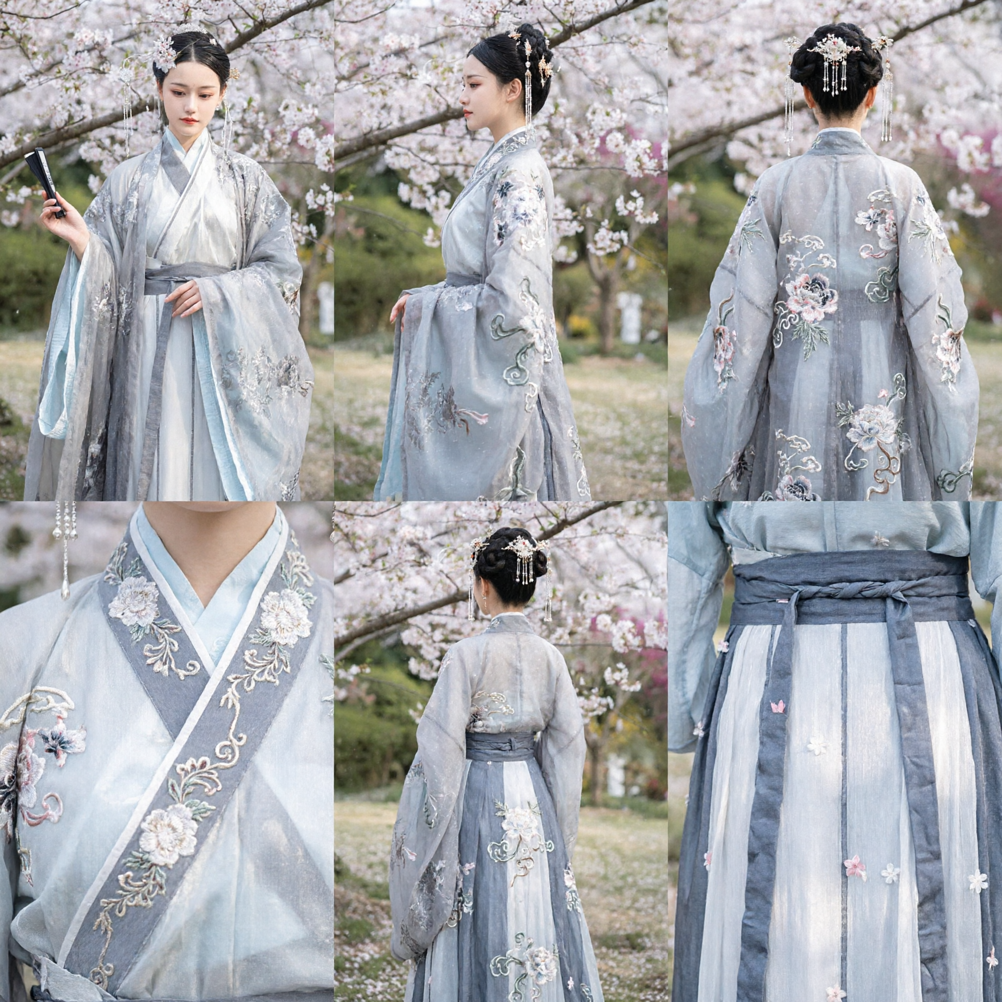 우아한 연한 파란색 한푸 전통 중국 고대 의상 여성 선녀 스타일 드레스 봄 사진 촬영용 - Asian Costume