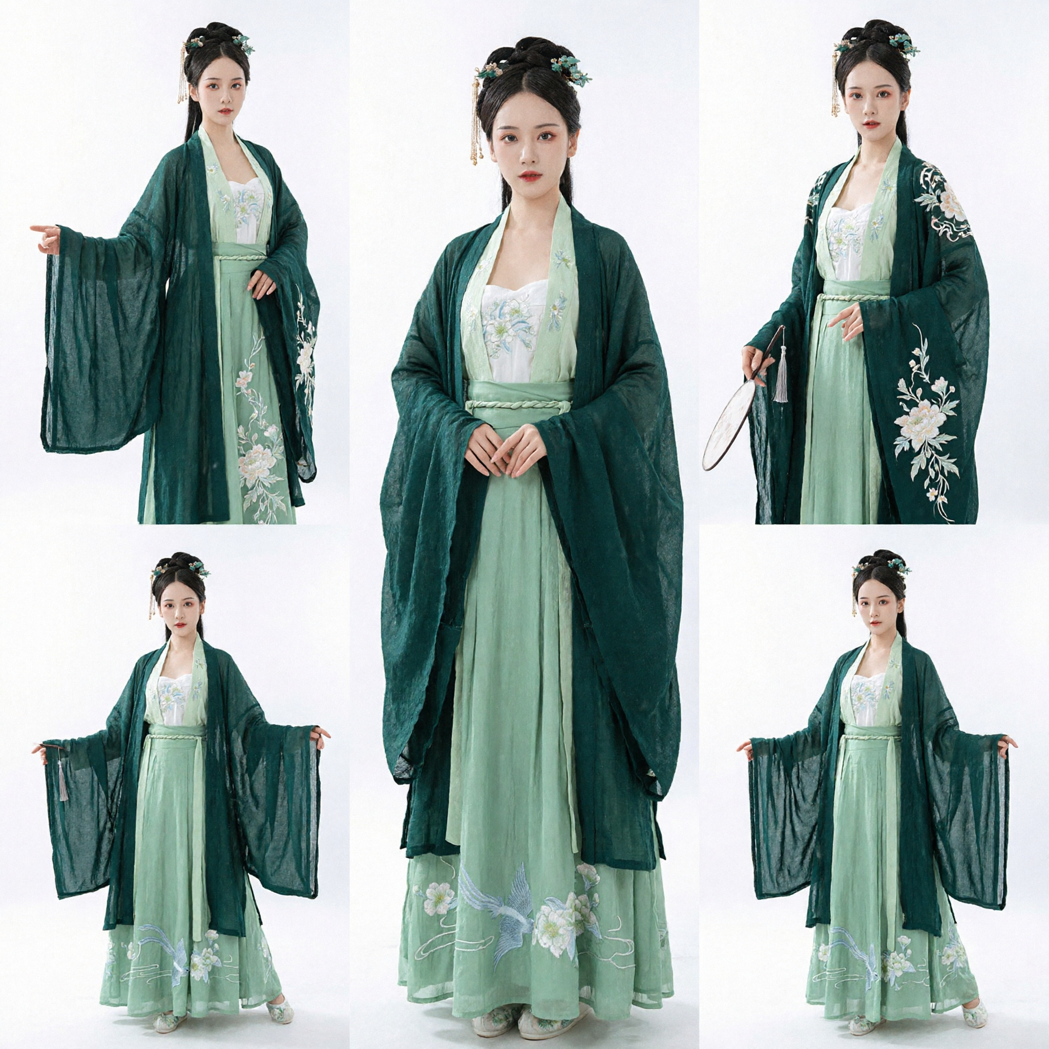 Hanfu Elegante Smeraldo per Donne Abbigliamento Tradizionale Cinese Ruqun Ricamato con Gru per Festival e Cosplay - Asian Costume