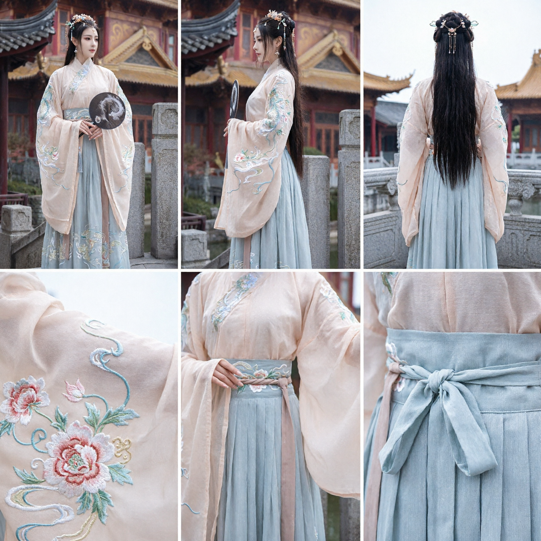 Traditioneel Chinese Hanfu Kostuum Oude Feejurk Geborduurde Wijde Mouw Top en Geplooide Rok Set - Asian Costume