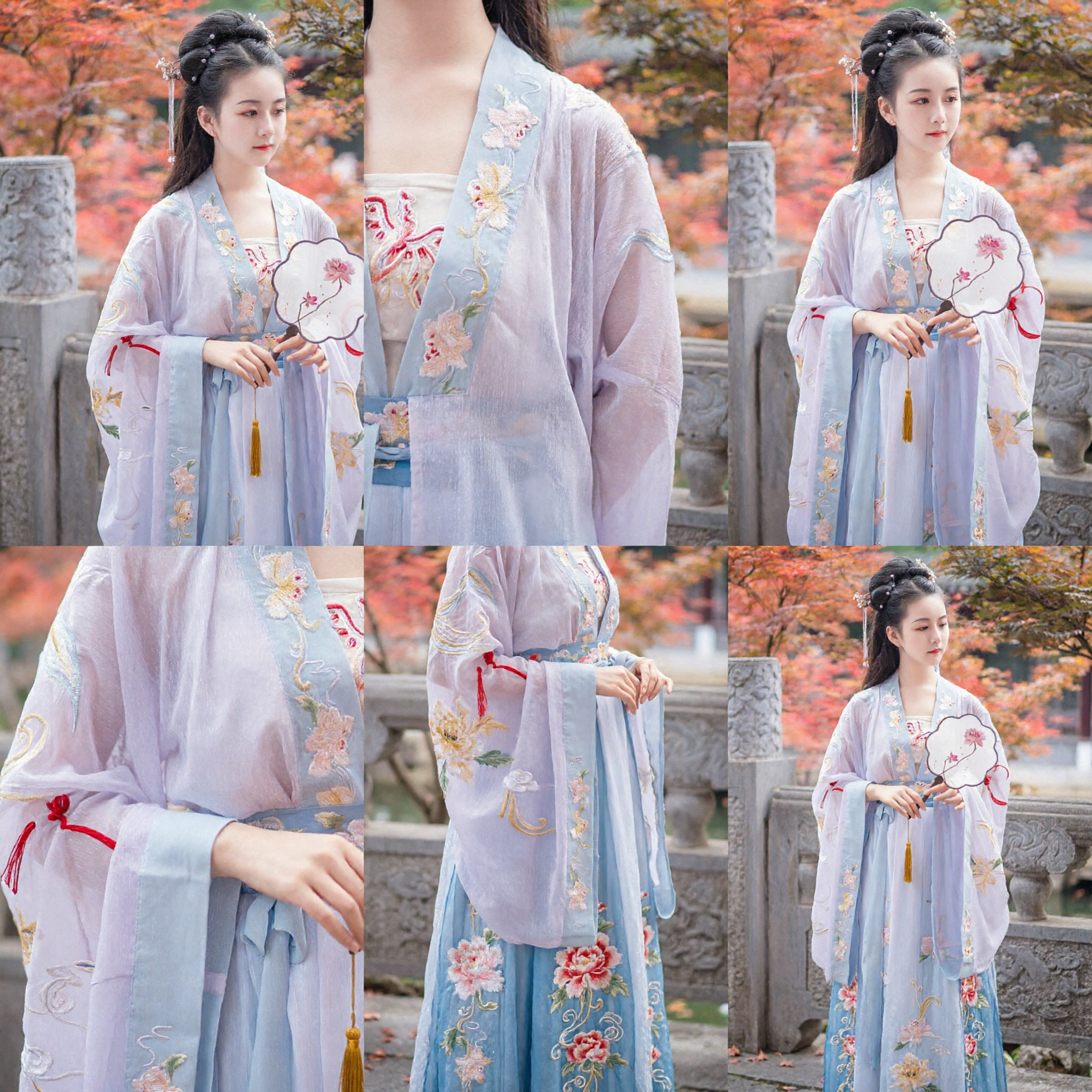 Traditionelles chinesisches Hanfu-Kostüm für Frauen antiker Feen-Stil bestickter durchsichtiger Umhang und Kleid-Set für Fotografie - Asian Costume
