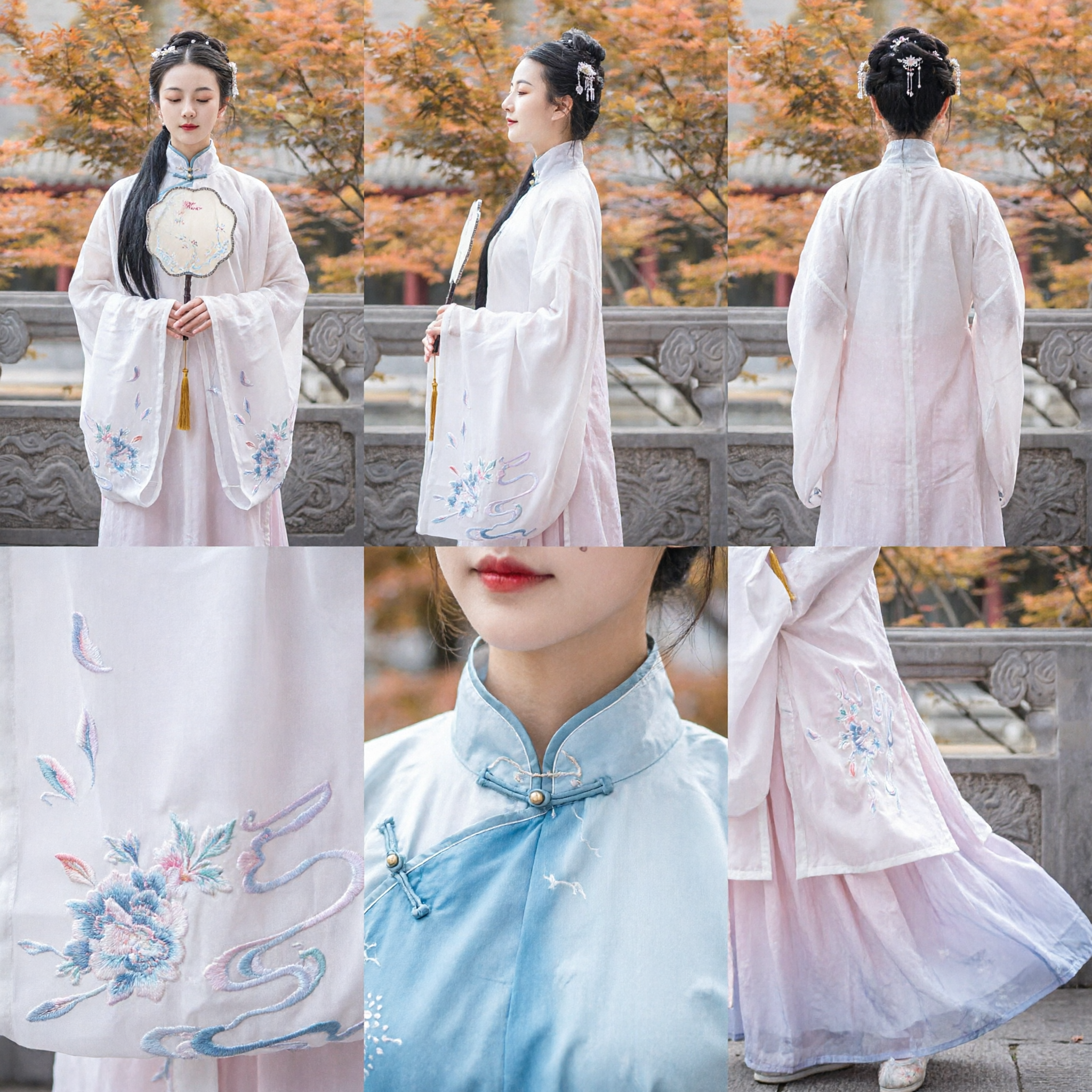 Traje Tradicional Chino Hanfu Estilo Antiguo de la Dinastía Ming, Top Blanco Bordado y Falda Rosa para Mujeres - Asian Costume